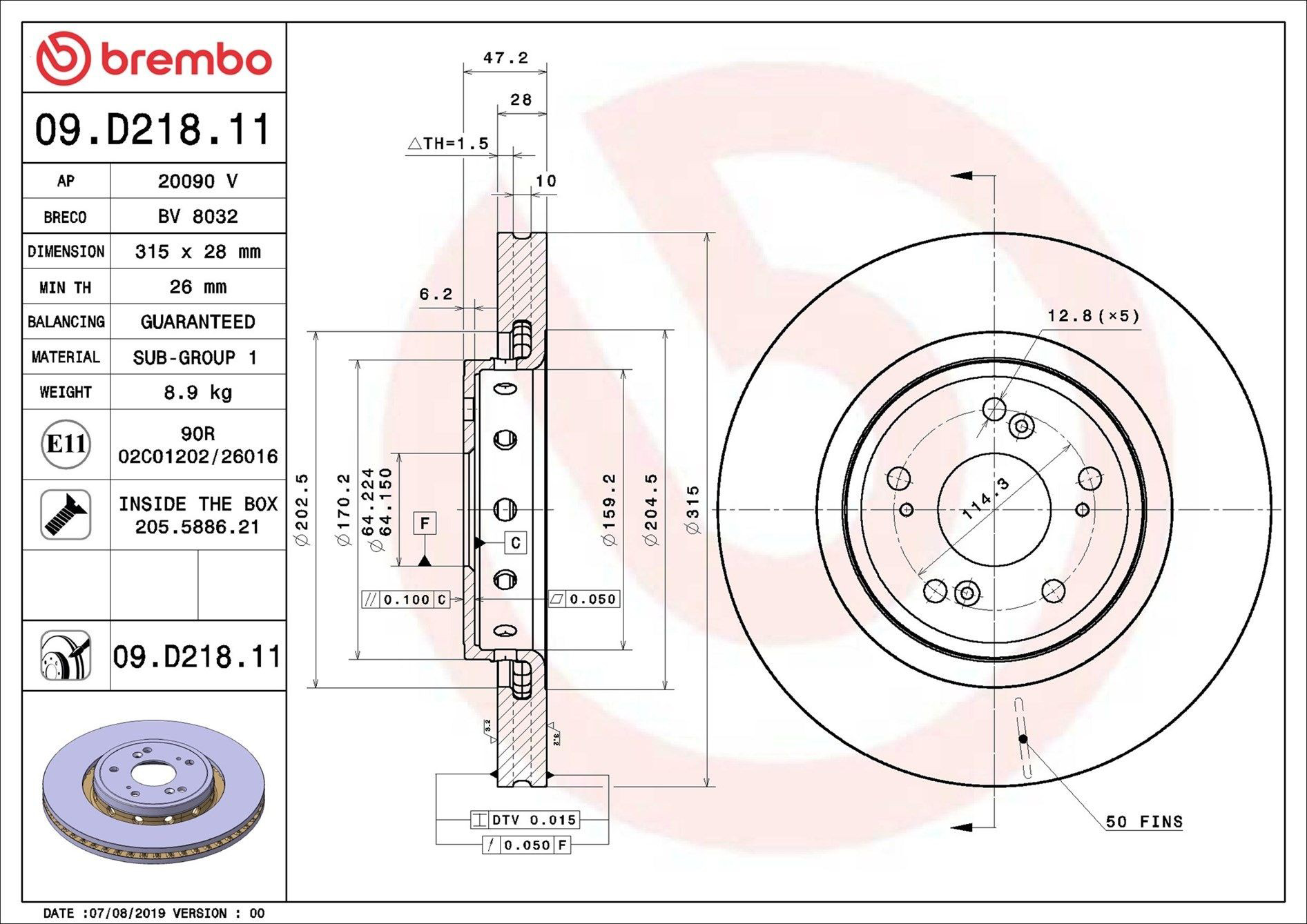 Диск переднього гальма Brembo 09D21811 ціна, від 74.82 USD