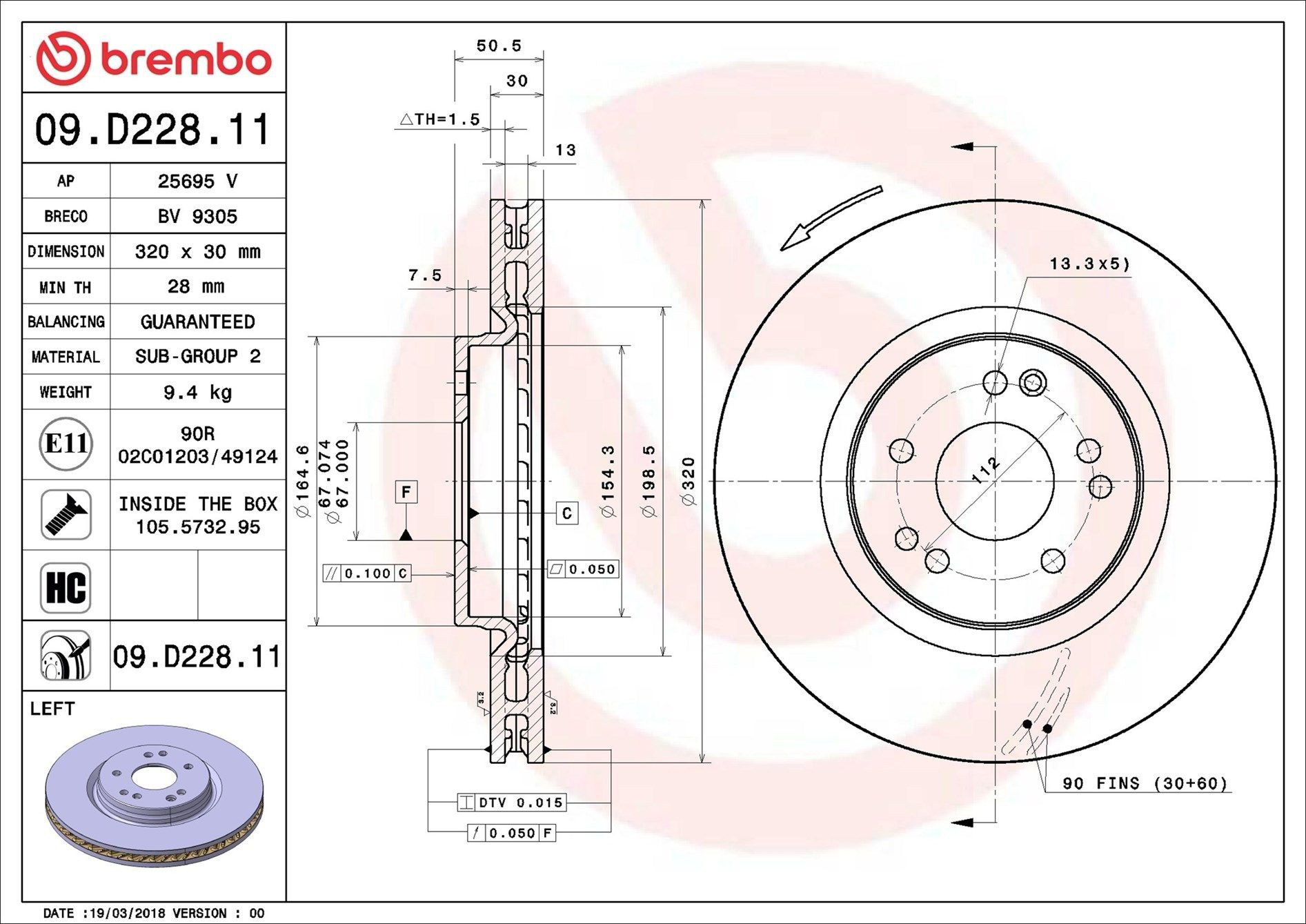 Купити 09D22811 Brembo Ротор гальмівний