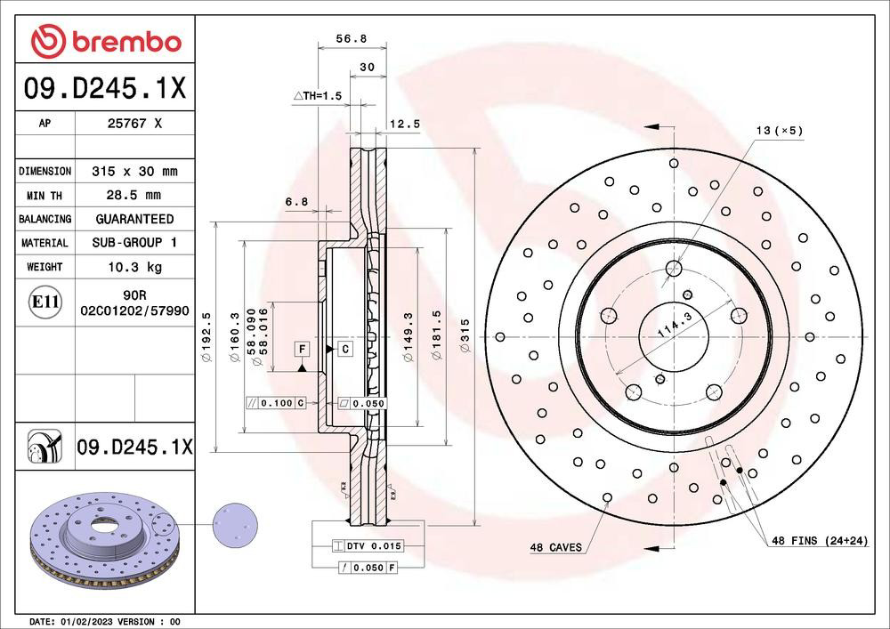 Гальмівні диски передні 09D2451X Brembo