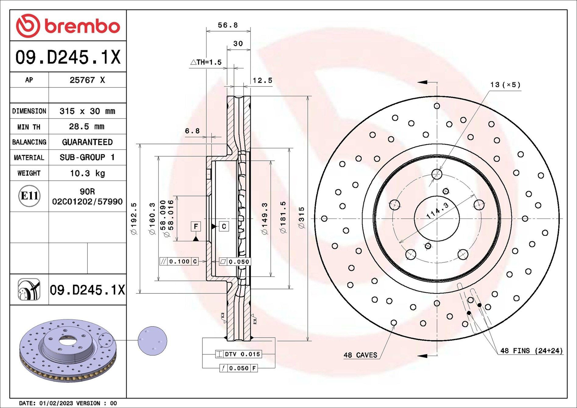 Диск переднього гальма Brembo 09D2451X ціна, від 126.39 USD