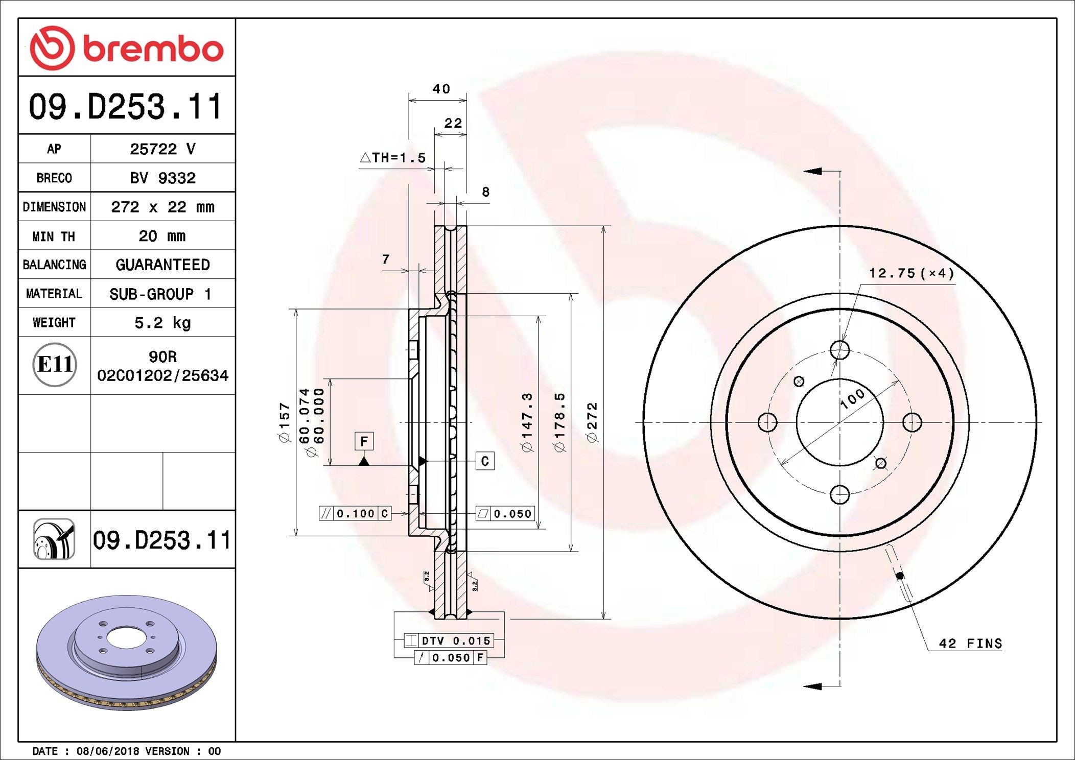 Диск переднього гальма Brembo 09D25311 ціна, від 30.34 USD