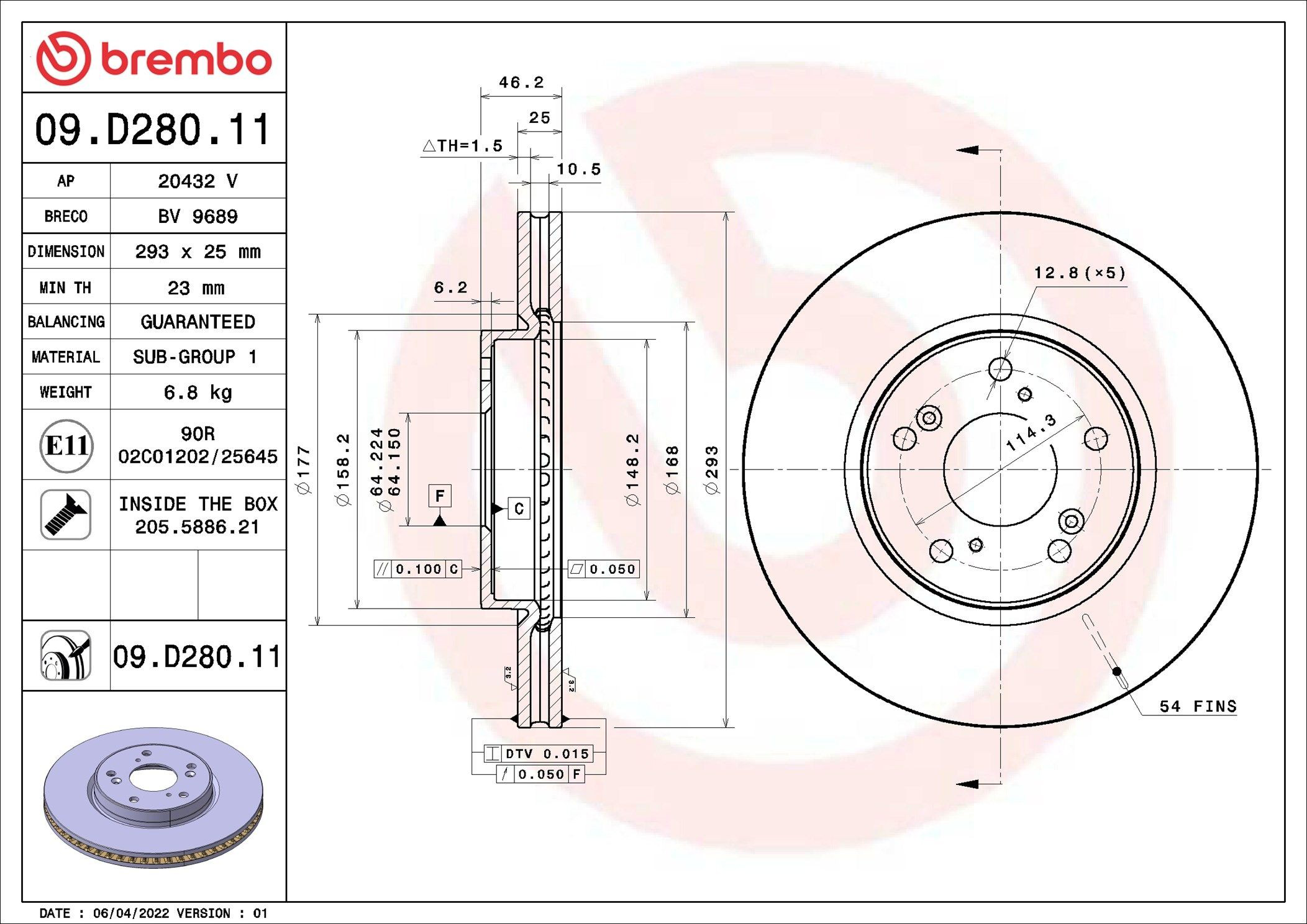 Диск переднього гальма Brembo 09D28011 ціна, від 62.26 USD