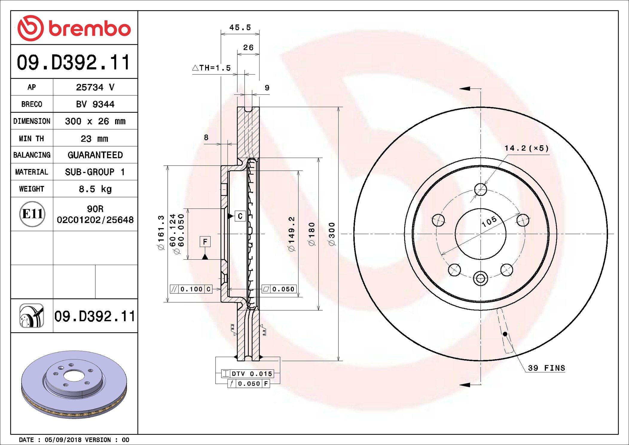 Диск переднього гальма Brembo 09D39211 ціна, від 64.67 USD
