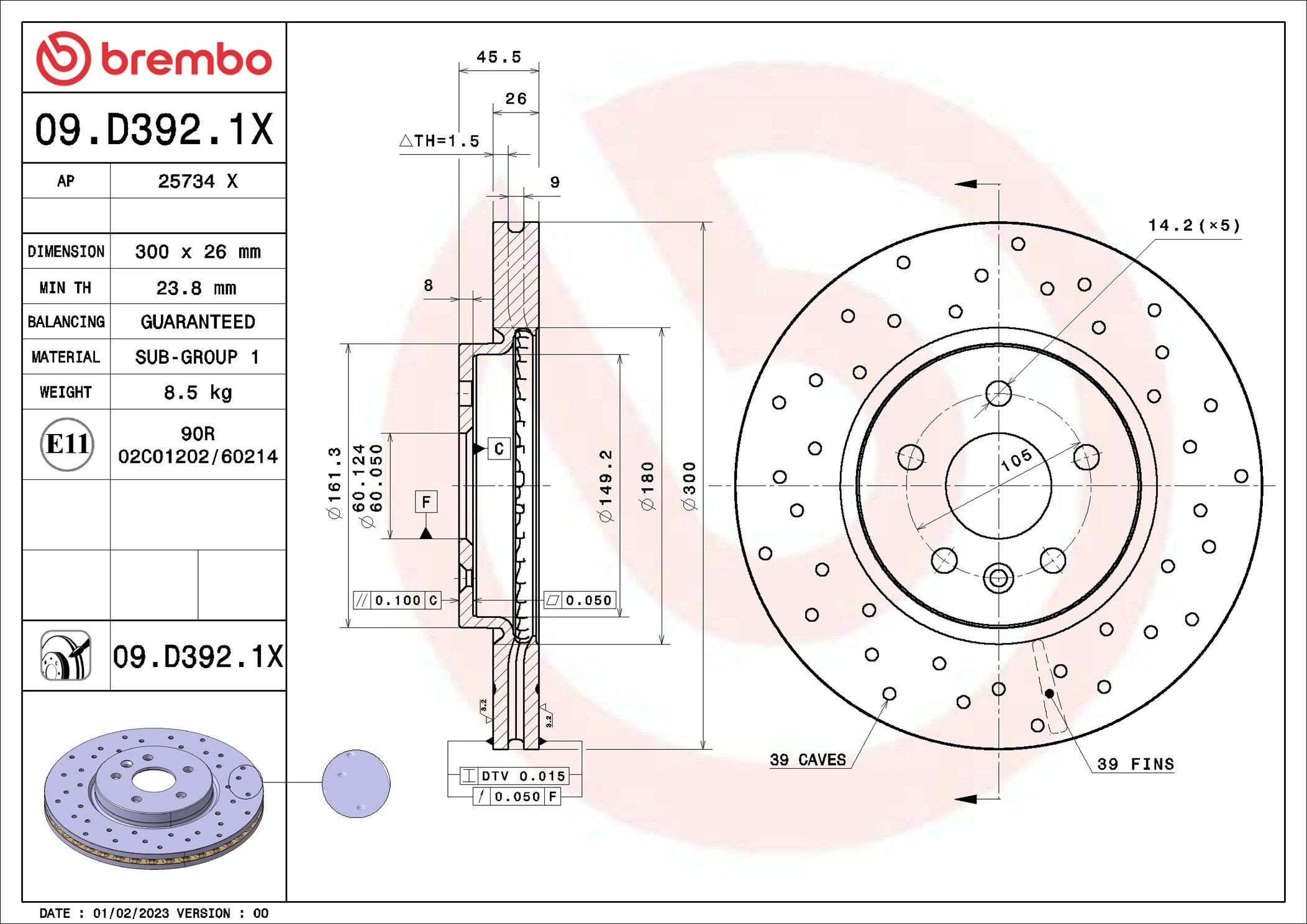 Диск переднього гальма Brembo 09D3921X ціна, від 64.69 USD