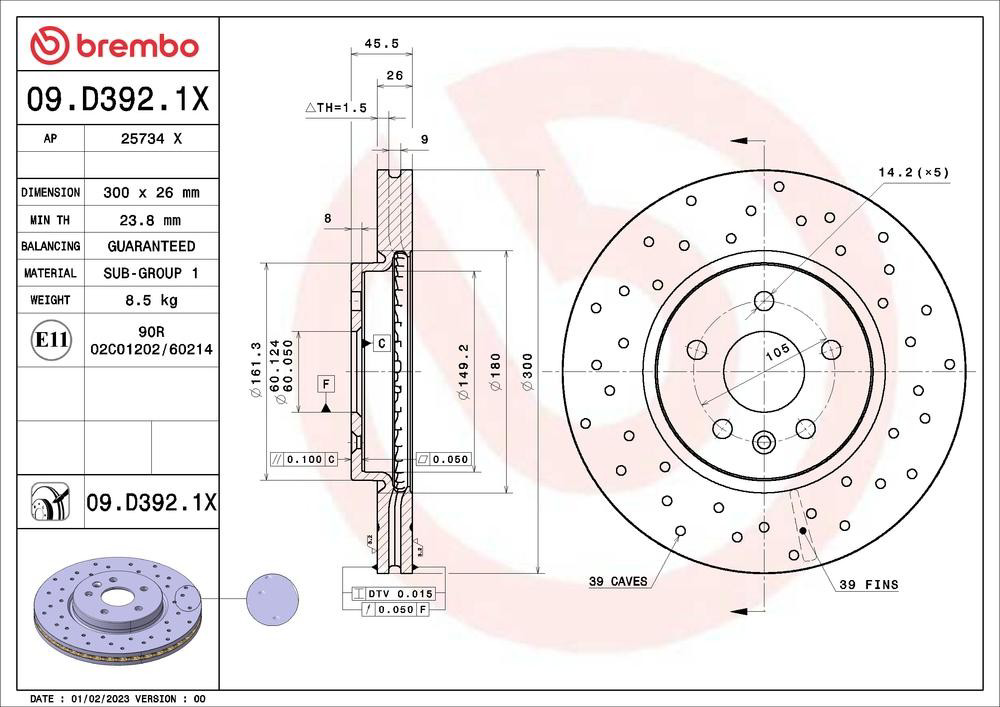 Гальмівні диски передні 09D3921X Brembo