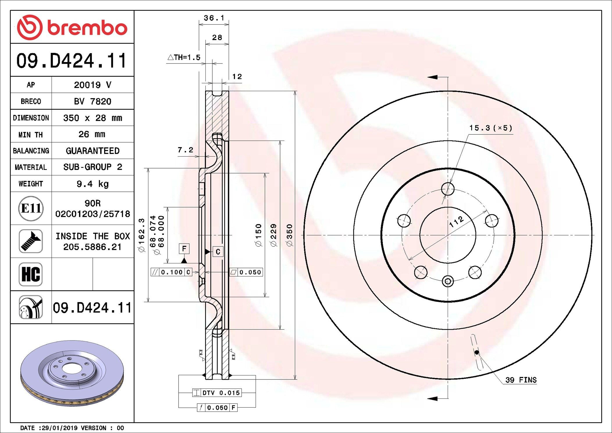 Задні дискові гальма Brembo 09D42411 ціна, від 128.86 USD