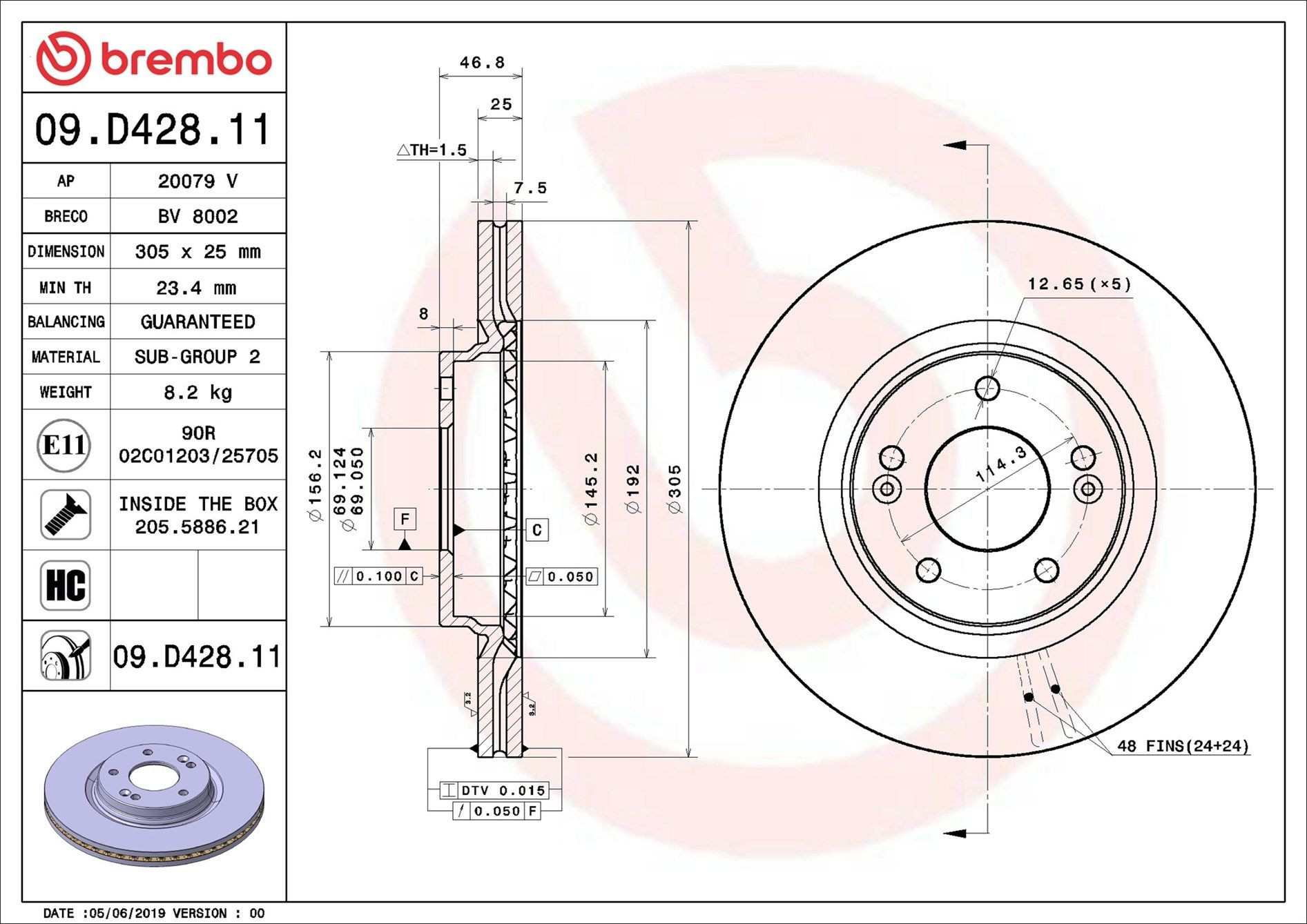 Диск переднього гальма Brembo 09D42811 ціна, від 73.46 USD