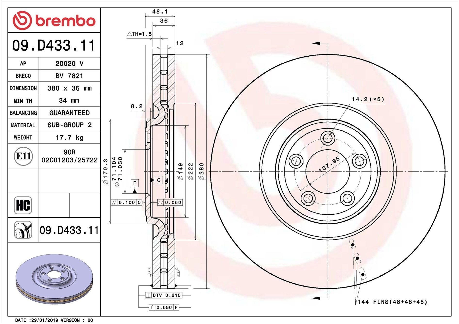 Диск переднього гальма Brembo 09D43311 ціна, від 157.26 USD
