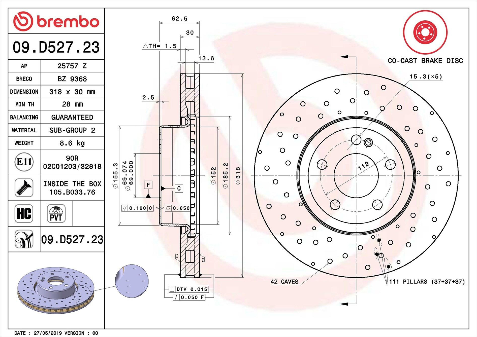 09D52723 Brembo Гальмо дискове переднє