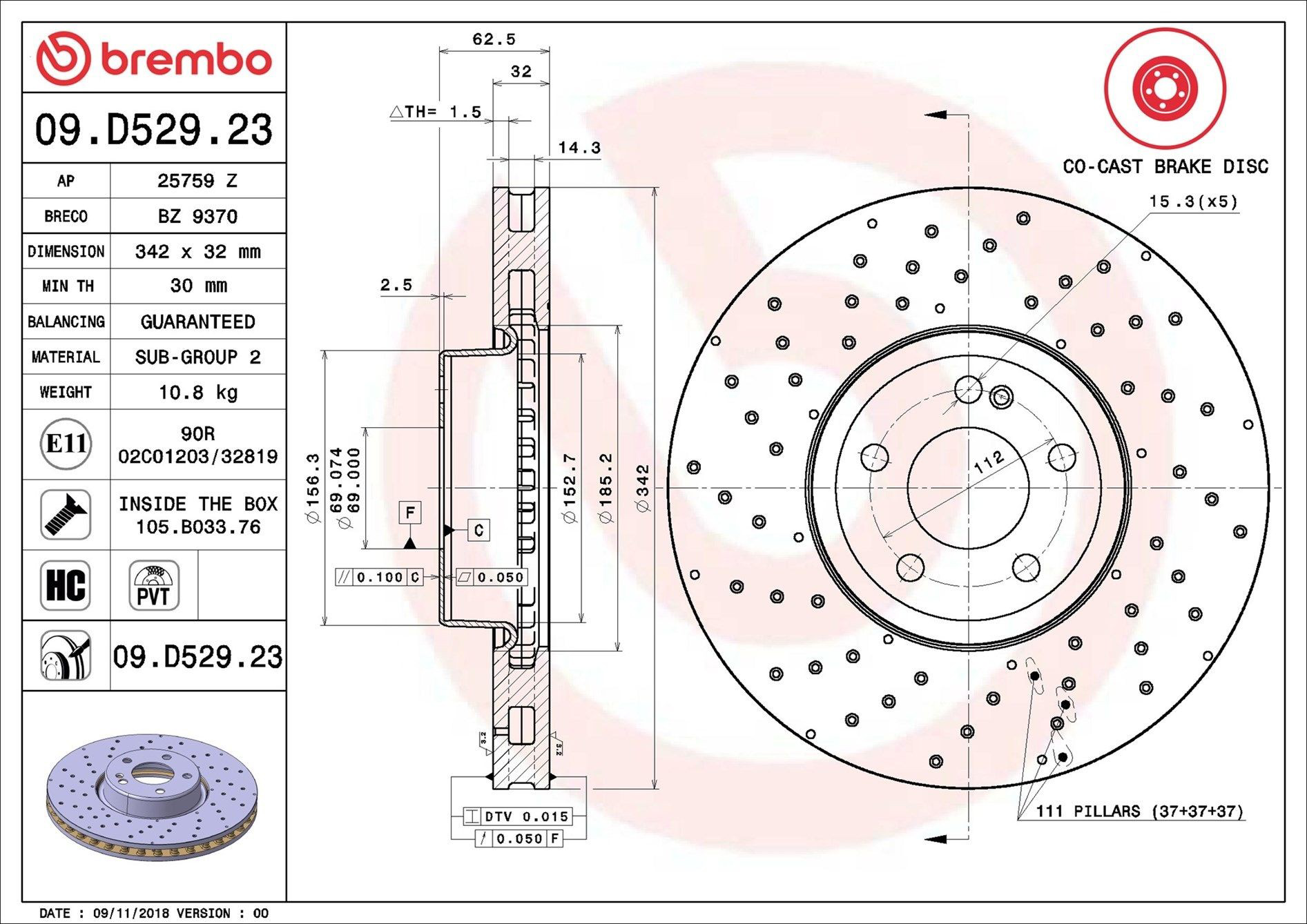 Купити 09D52923 Brembo Ротор гальмівний