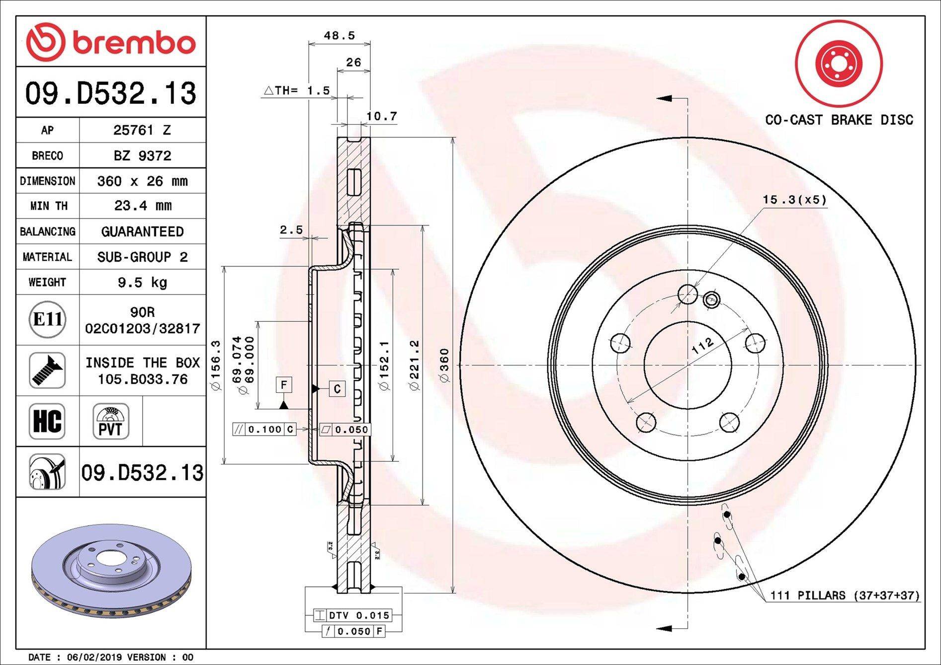 Задні дискові гальма Brembo 09D53213 ціна, від 165.71 USD