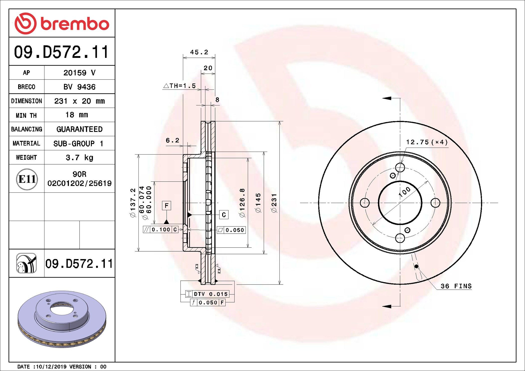 Диск переднього гальма Brembo 09D57211 ціна, від 31.01 USD