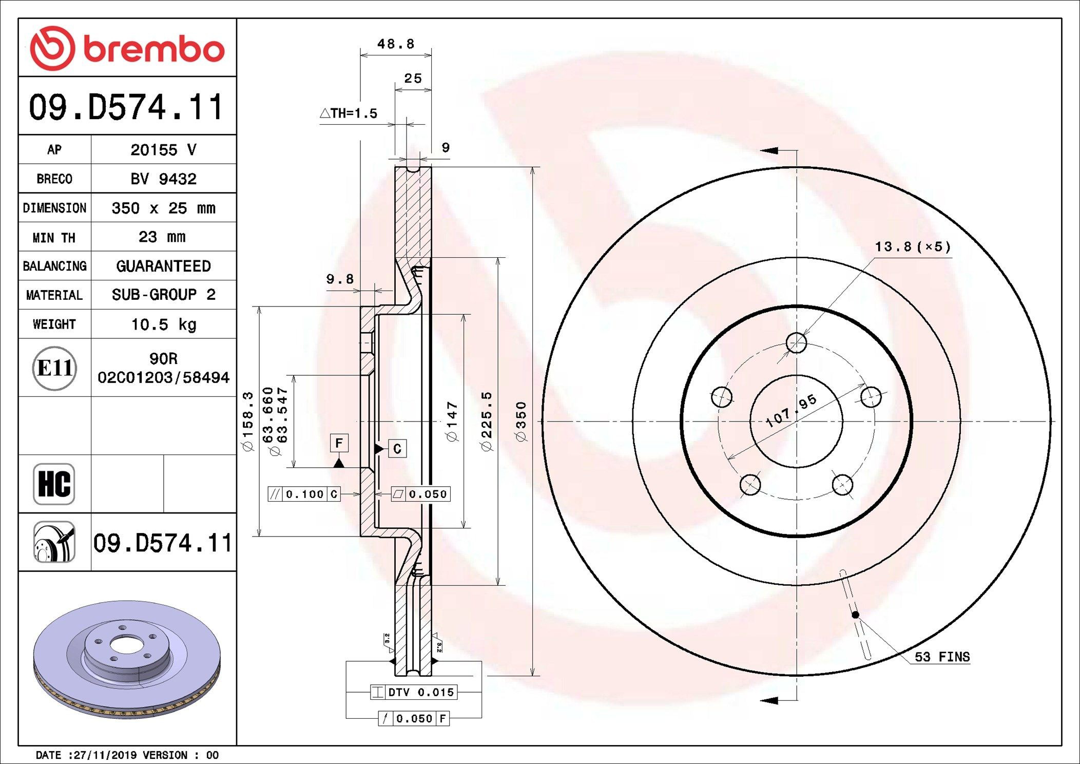 09D57411 Brembo Гальмо дискове переднє