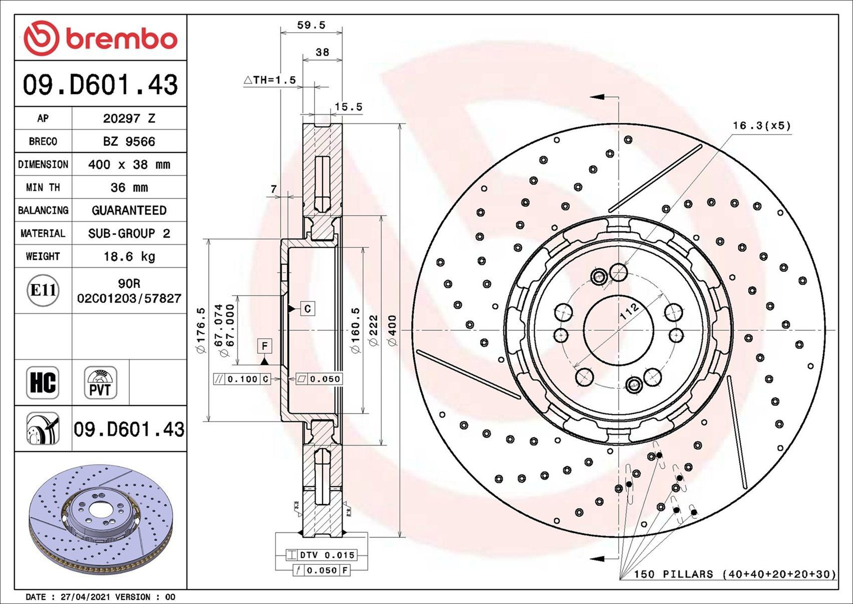 Купити 09D60143 Brembo Ротор гальмівний