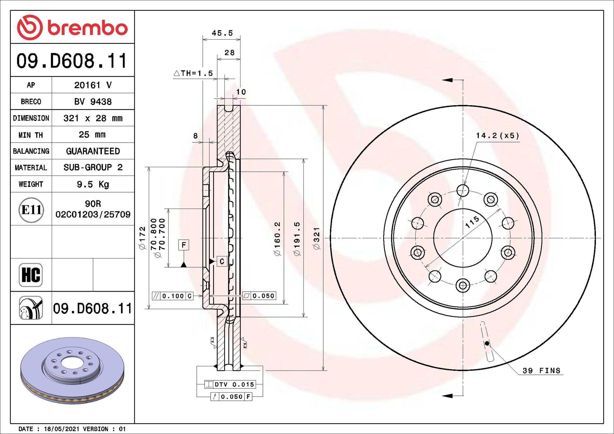 Диск гальмівний передній Brembo 09D60811