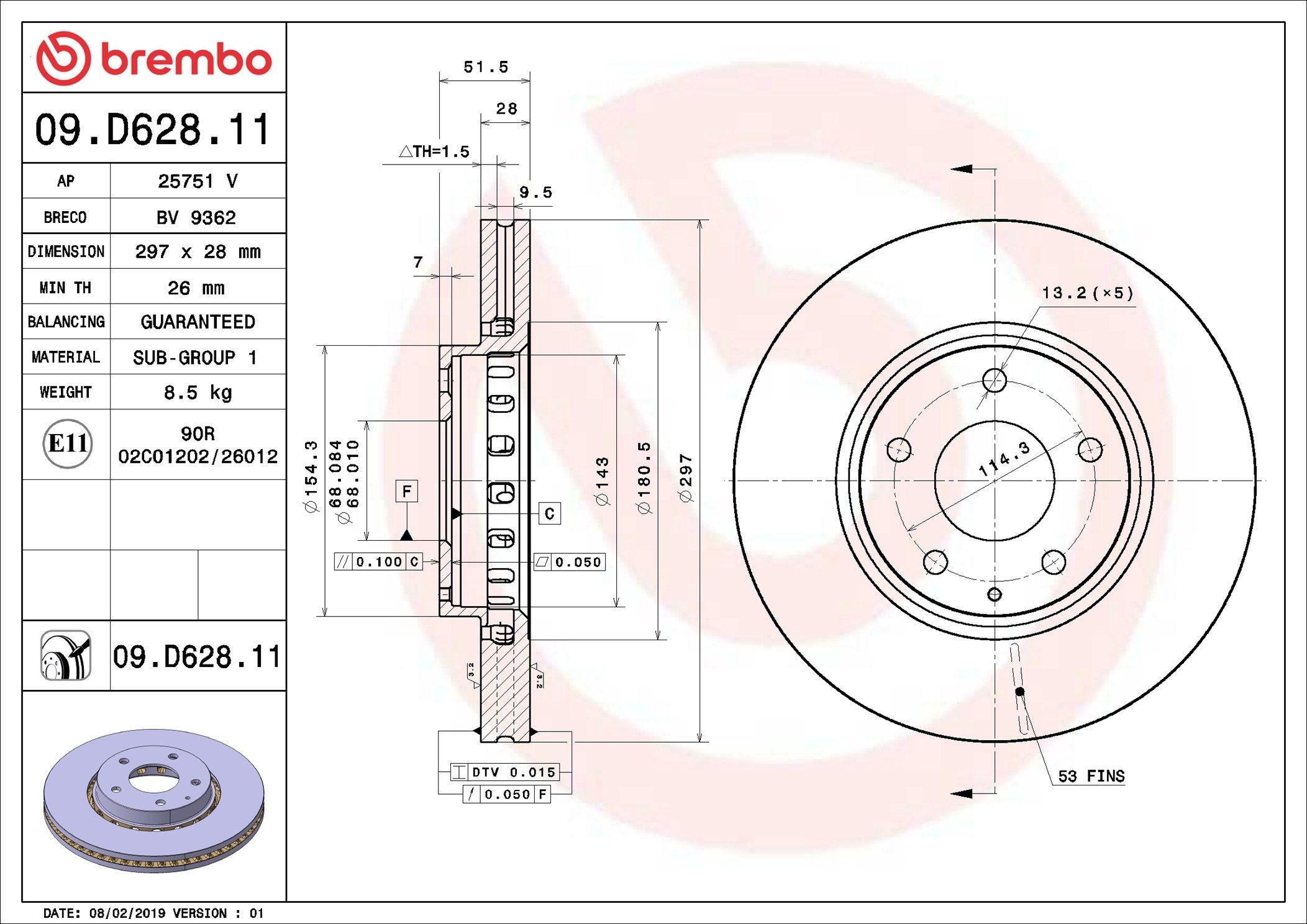 Диск переднього гальма Brembo 09D62811 ціна, від 72.44 USD