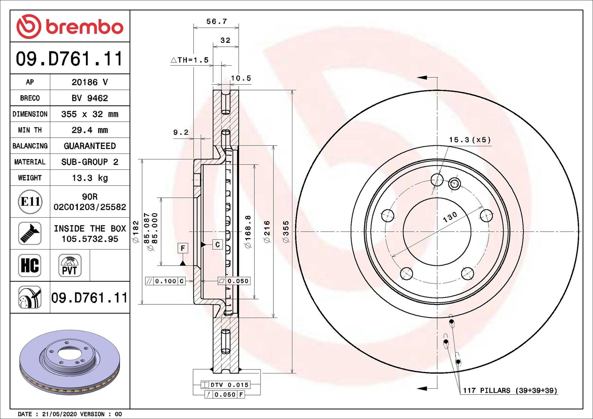 09D76111 Brembo Гальмо дискове переднє