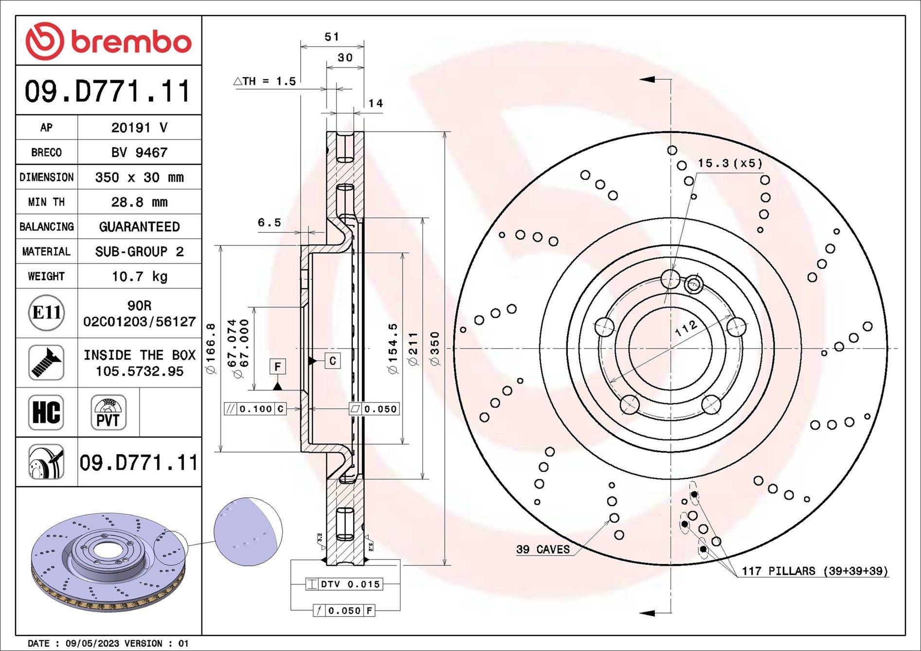 09D77111 Brembo Гальмо дискове переднє