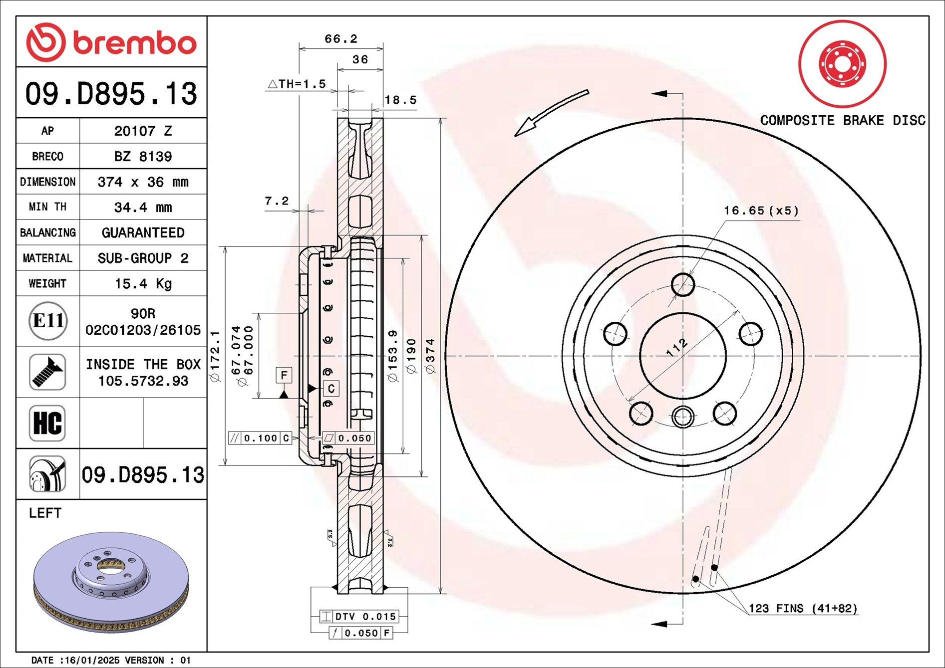 Купити 09D89513 Brembo Ротор гальмівний