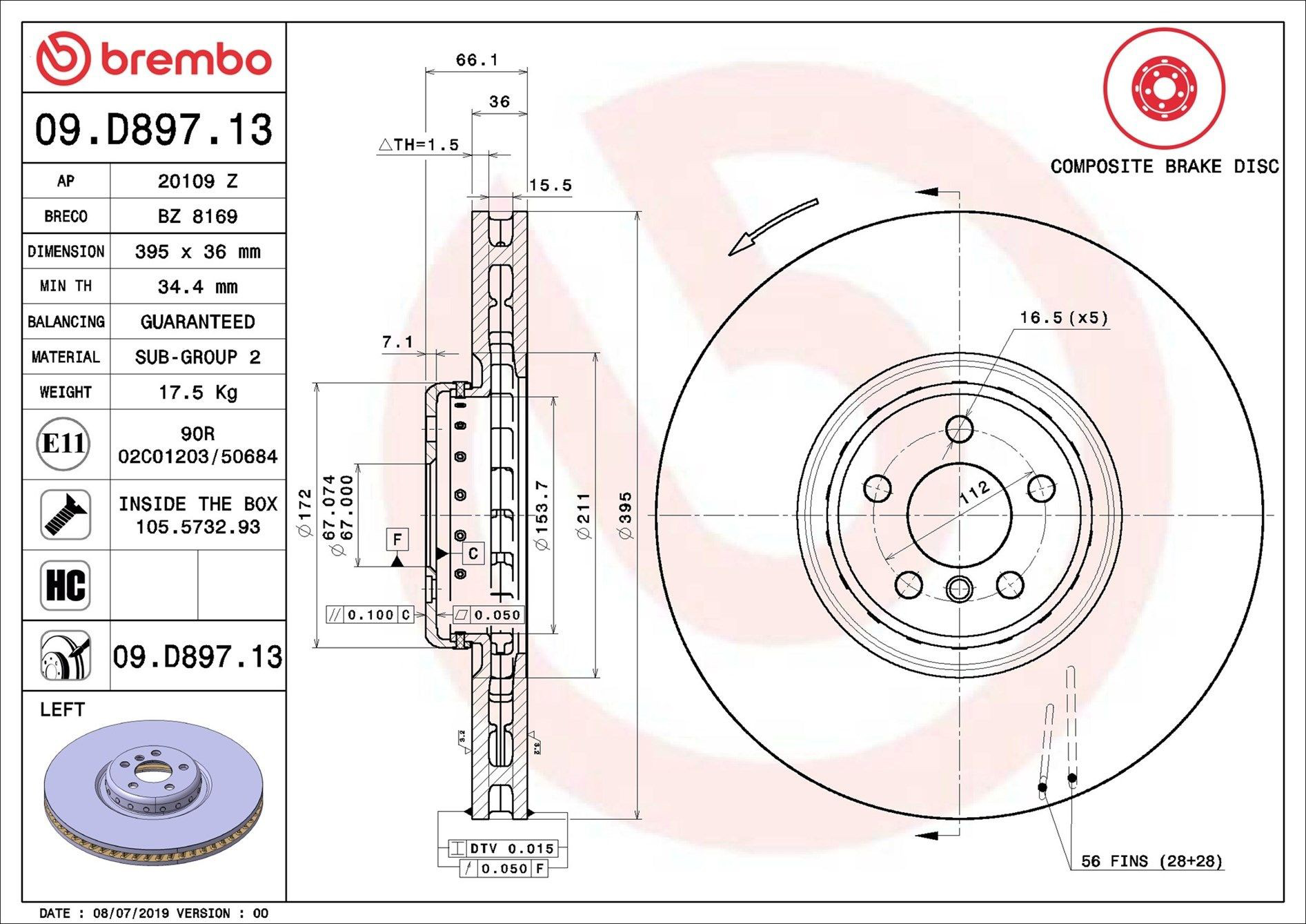 Купити 09D89713 Brembo Ротор гальмівний