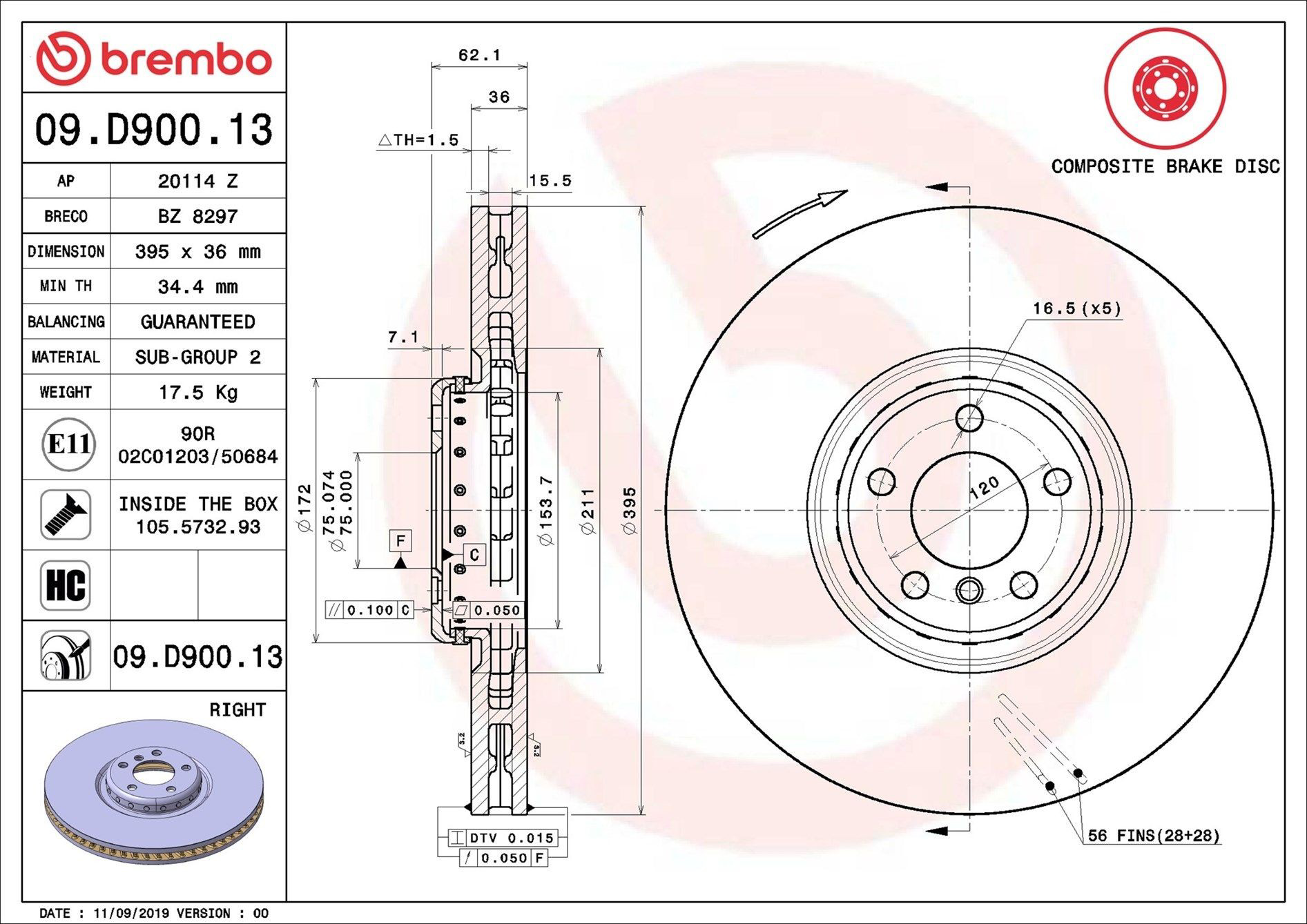 Купити 09D90013 Brembo Ротор гальмівний