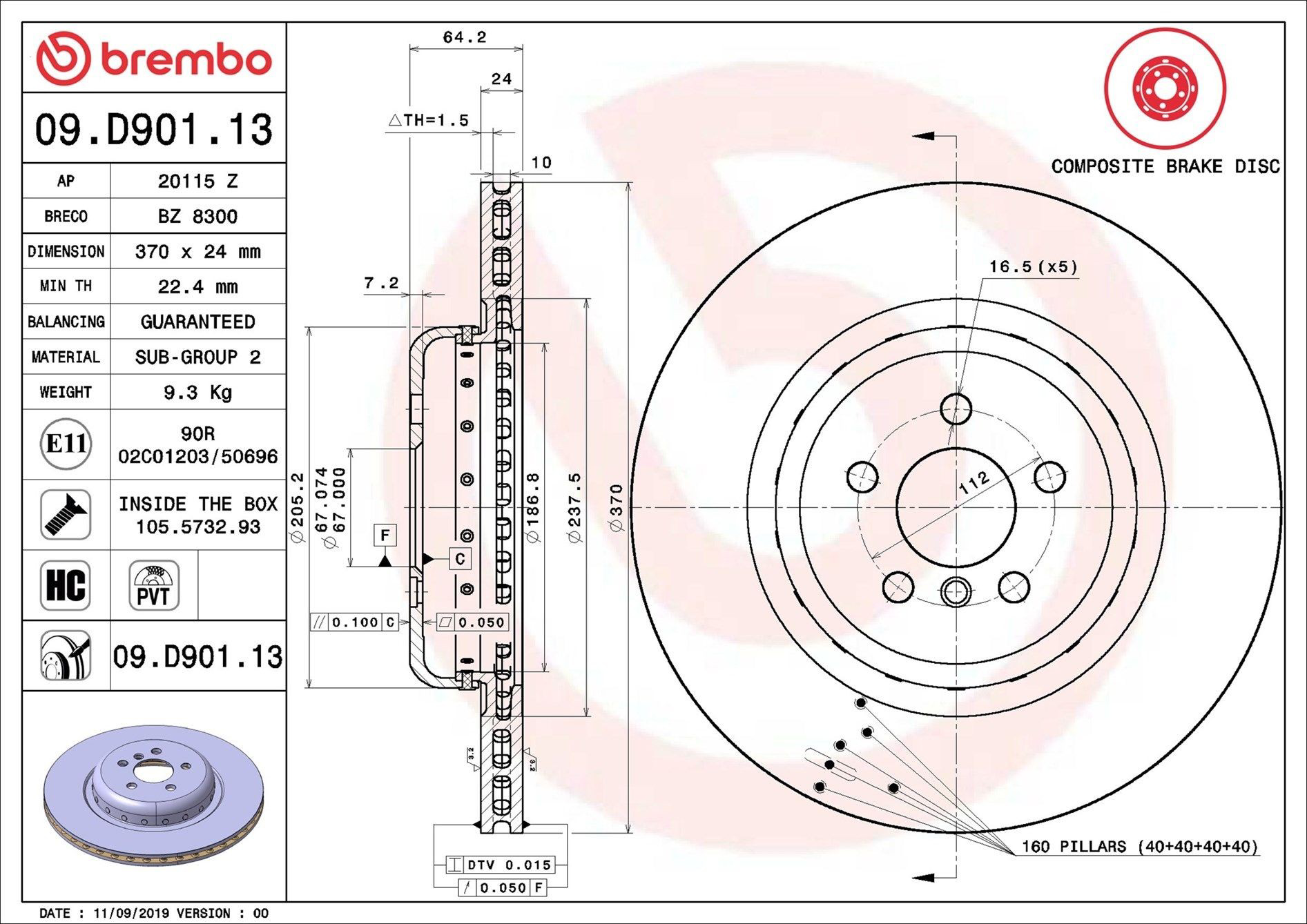Задні дискові гальма Brembo 09D90113 ціна, від 216.05 USD