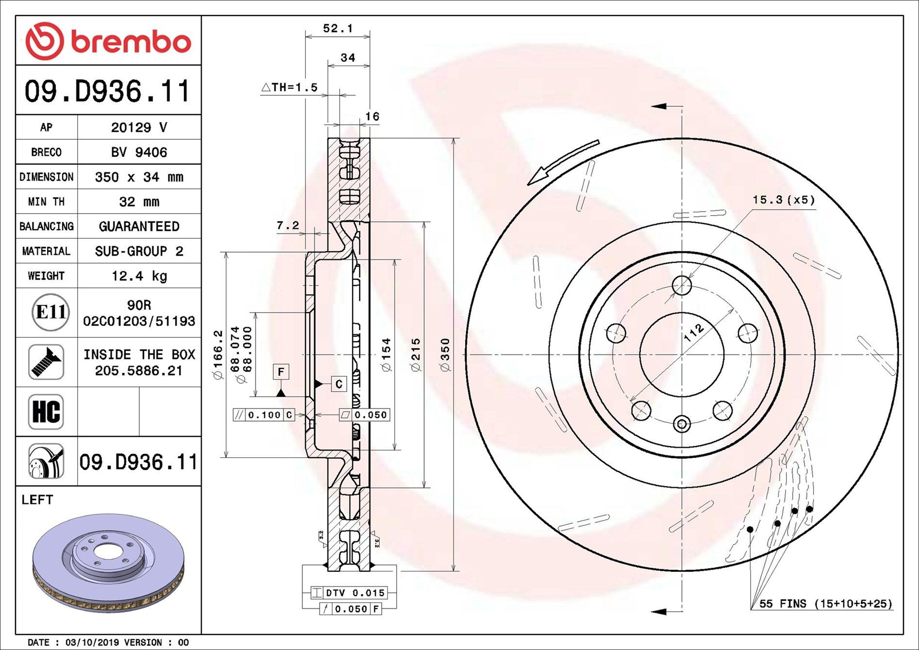 Купити 09D93611 Brembo Ротор гальмівний