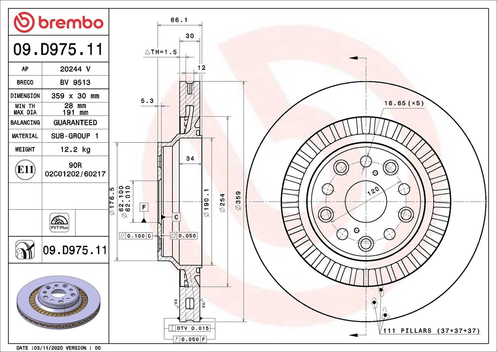 Задні дискові гальма Brembo 09D97511 ціна, від 128.35 USD