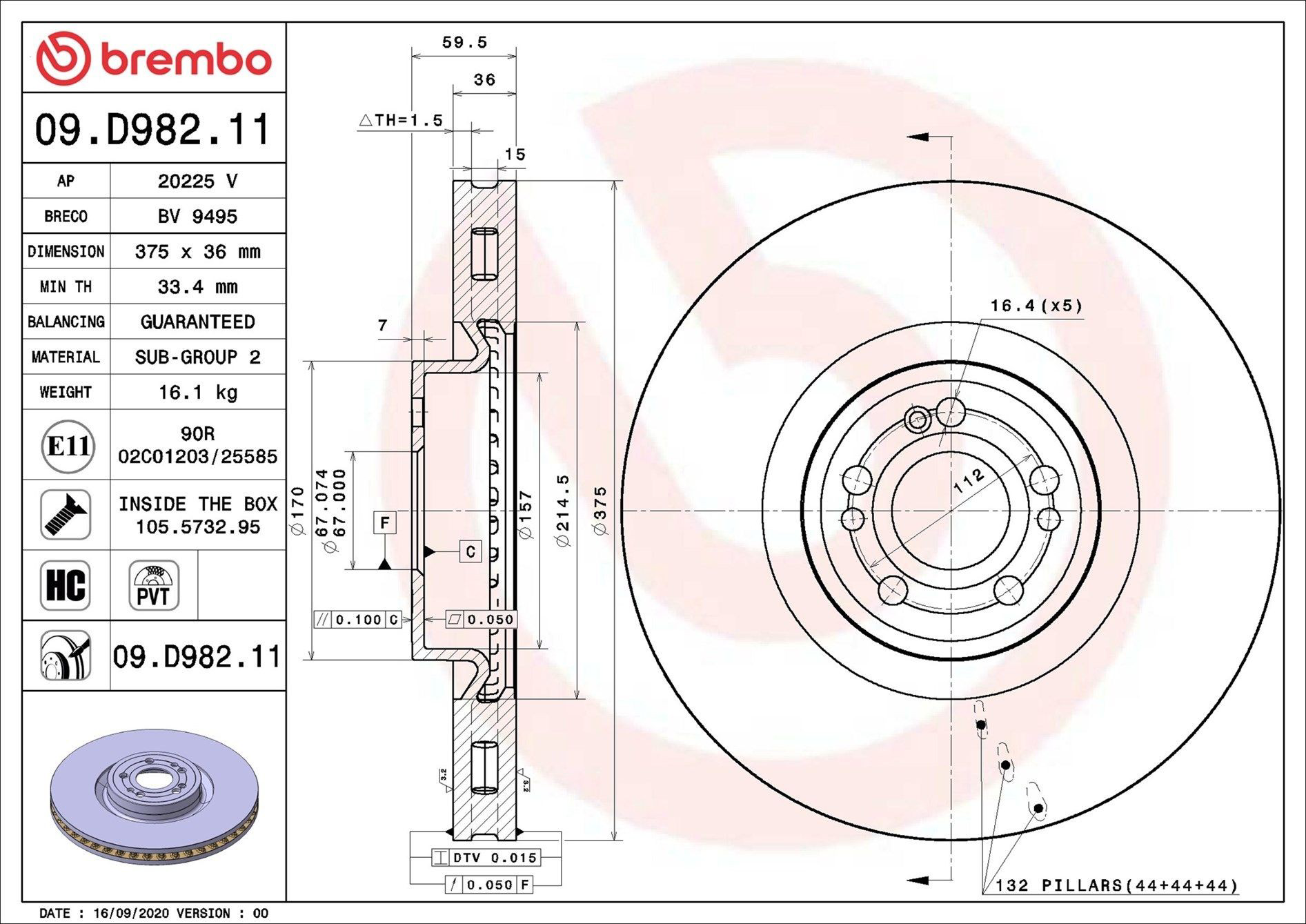 Диск переднього гальма Brembo 09D98211 ціна, від 173.95 USD