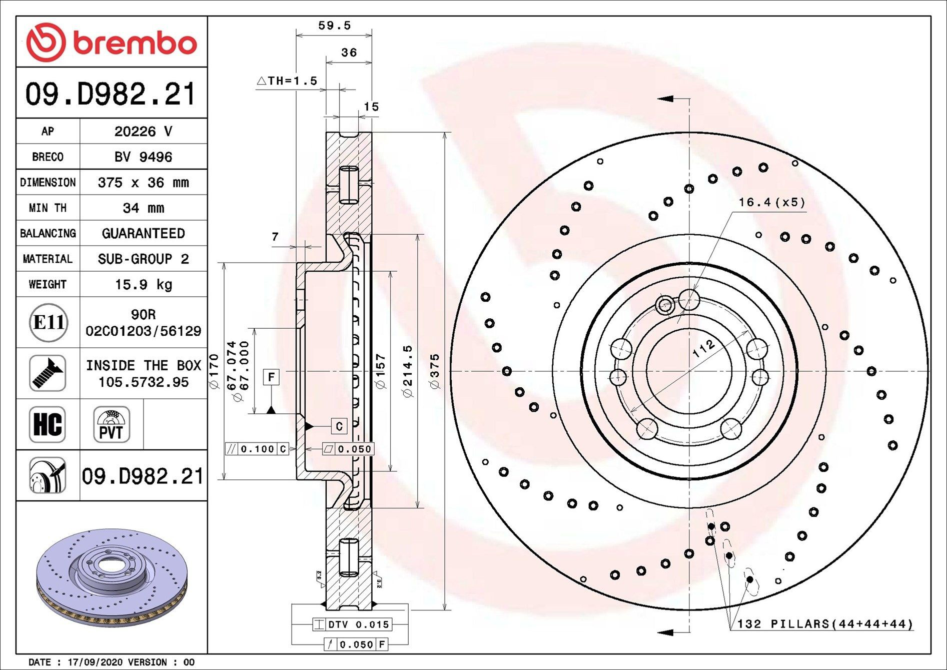 Купити 09D98221 Brembo Ротор гальмівний