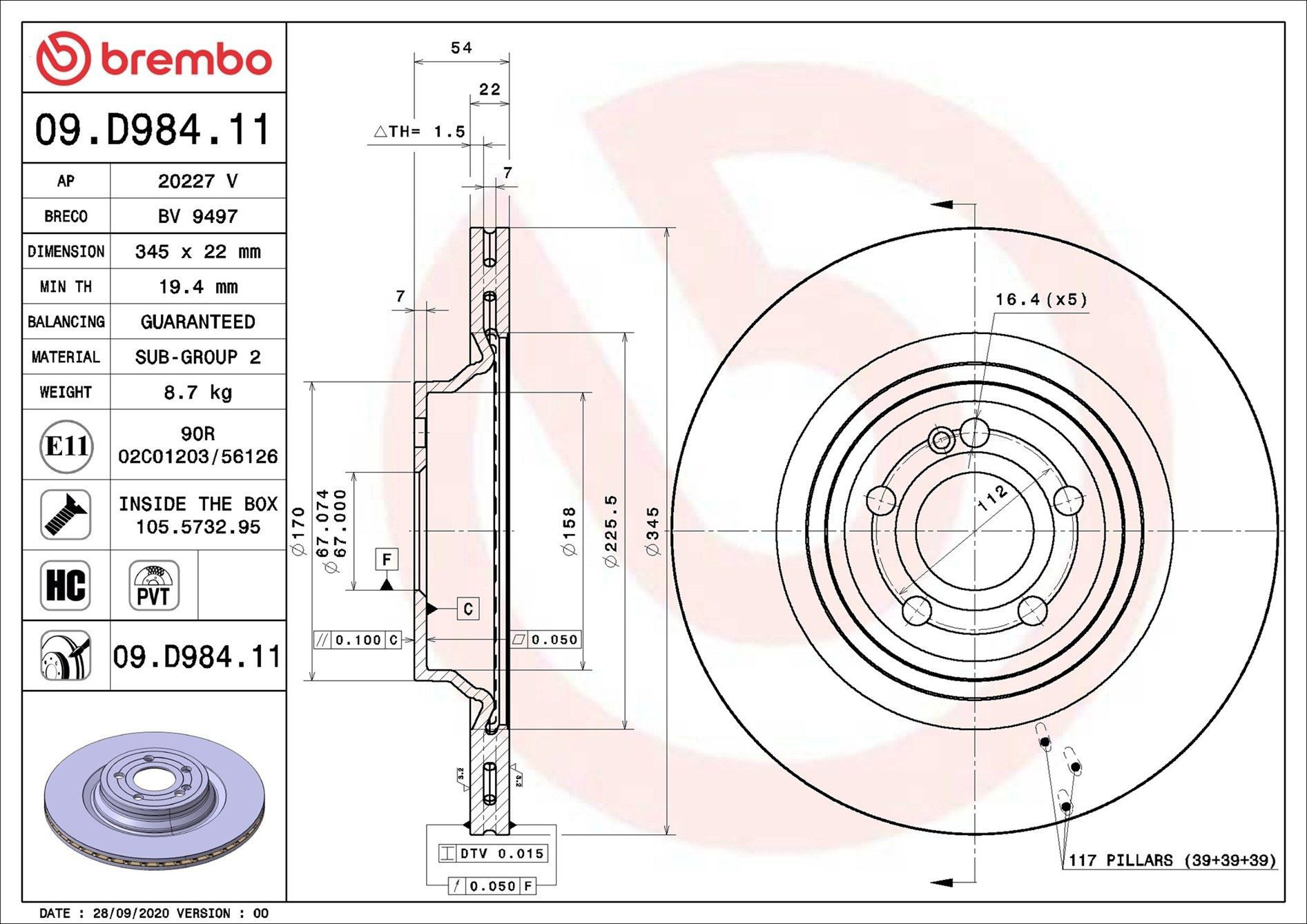 09D98411 Brembo Дискові гальма