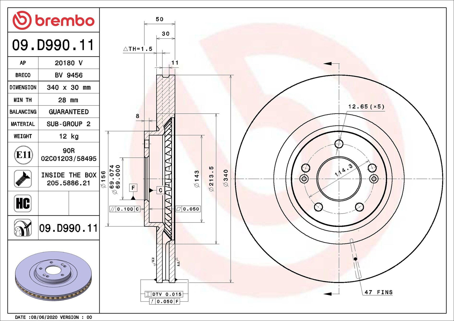Купити 09D99011 Brembo Ротор гальмівний