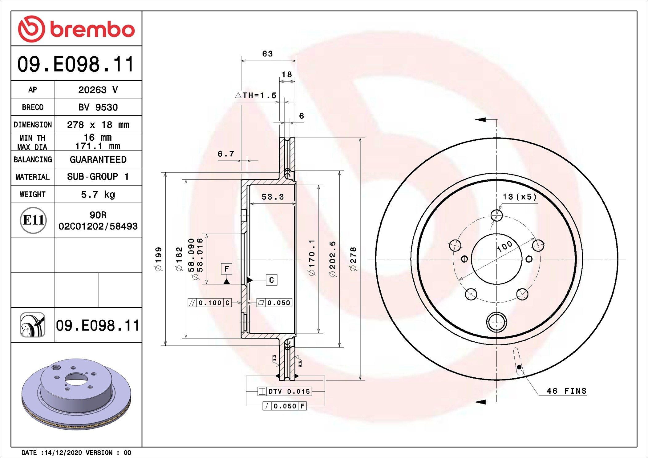 Купити 09E09811 Brembo Диск заднього гальма