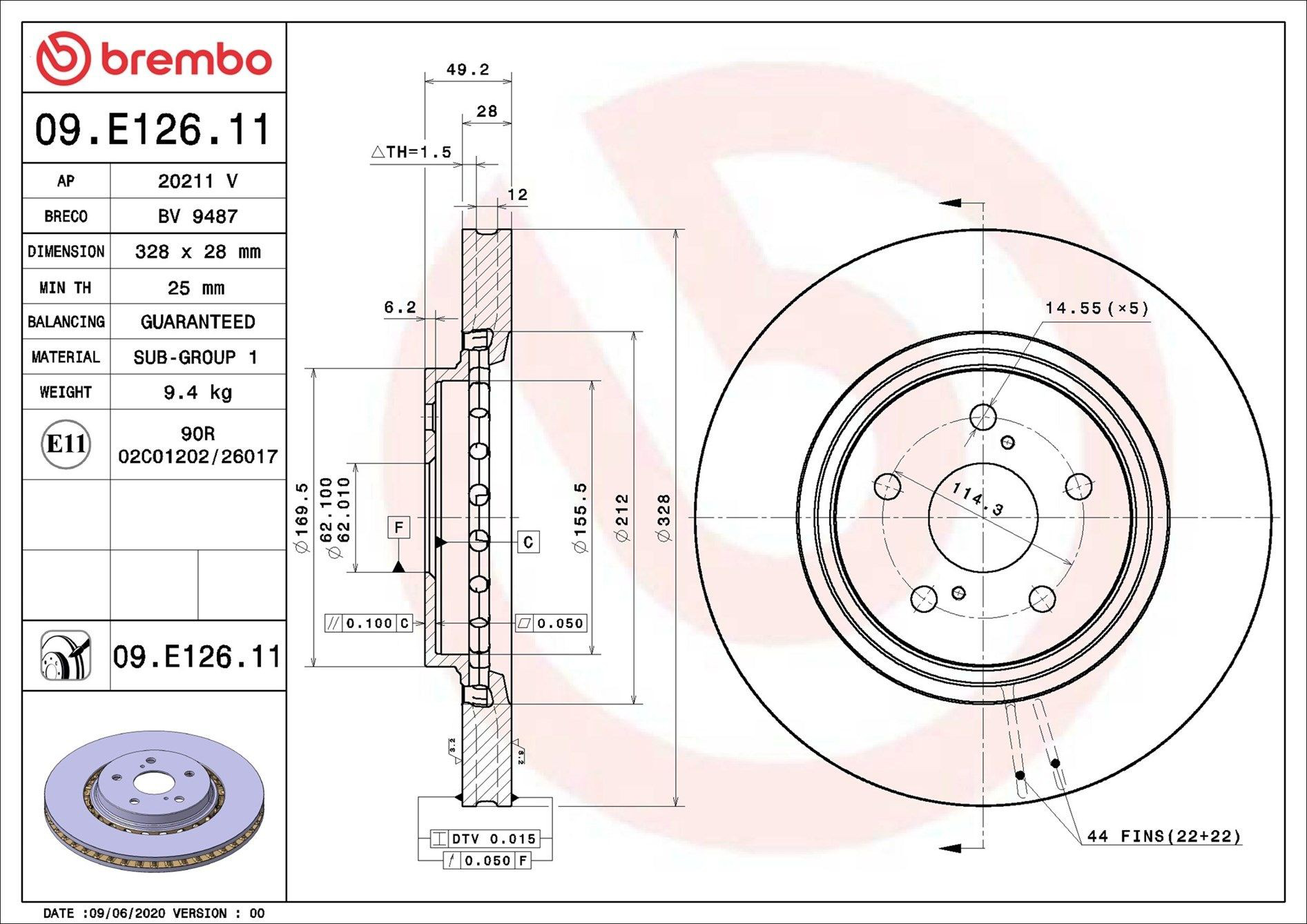 Гальмівні диски передні 09E12611 Brembo