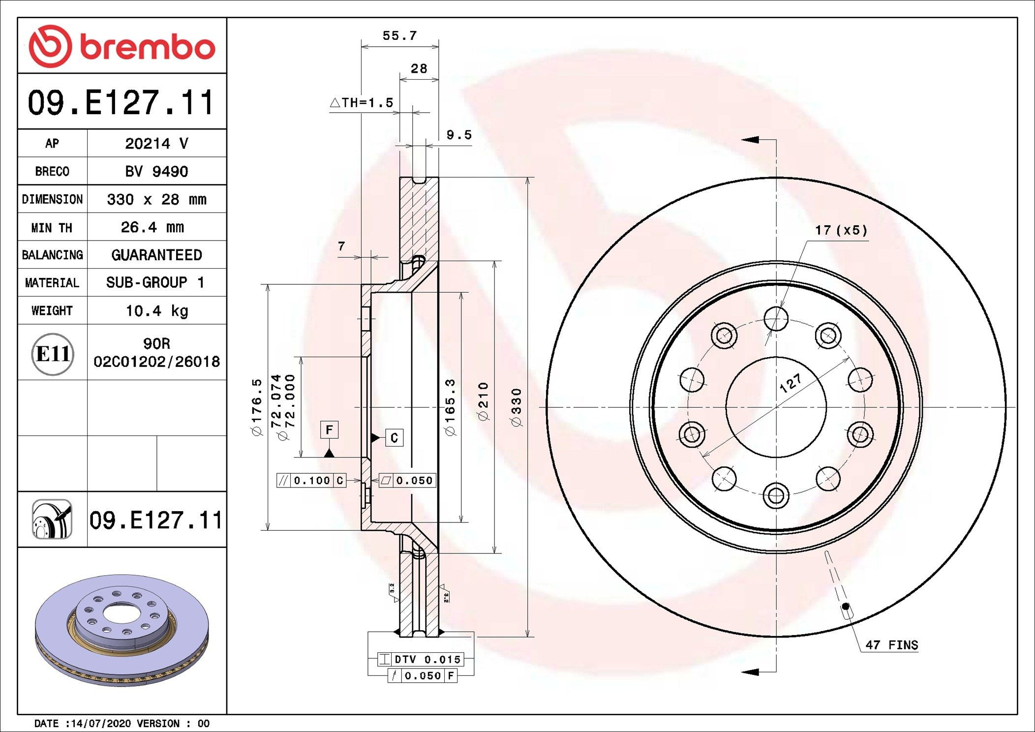 Купити 09E12711 Brembo Ротор гальмівний