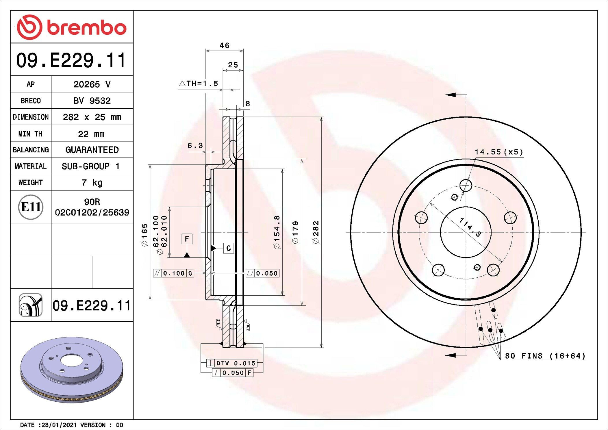 Диск переднього гальма Brembo 09E22911 ціна, від 60.43 USD