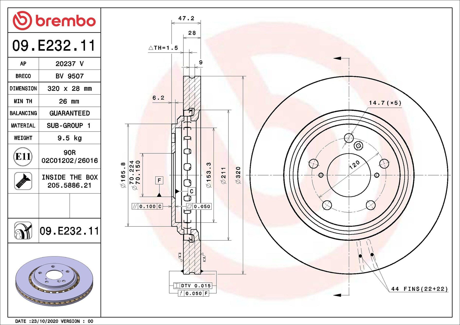 Диск переднього гальма Brembo 09E23211 ціна, від 75.91 USD