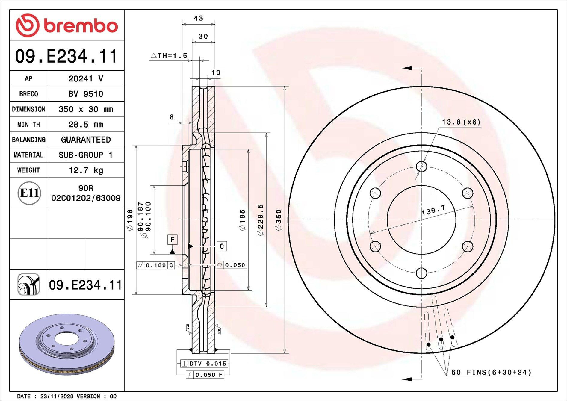Диск переднього гальма Brembo 09E23411 ціна, від 63.06 USD