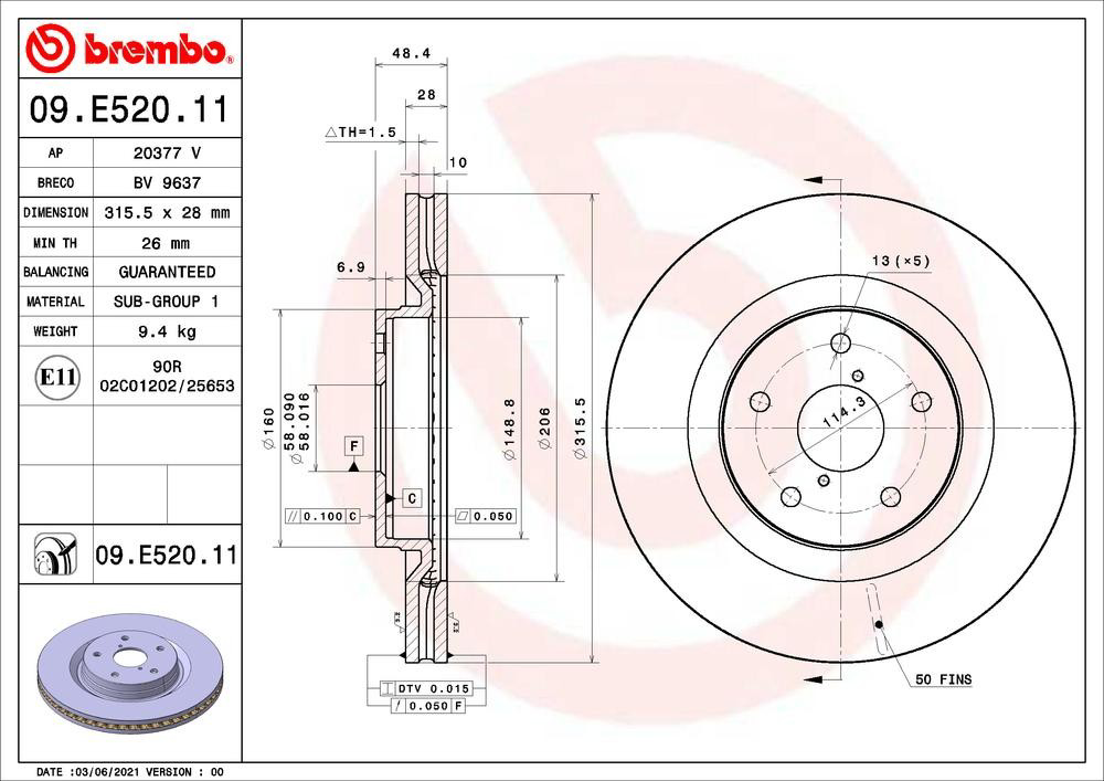 Купити 09E52011 Brembo Ротор гальмівний