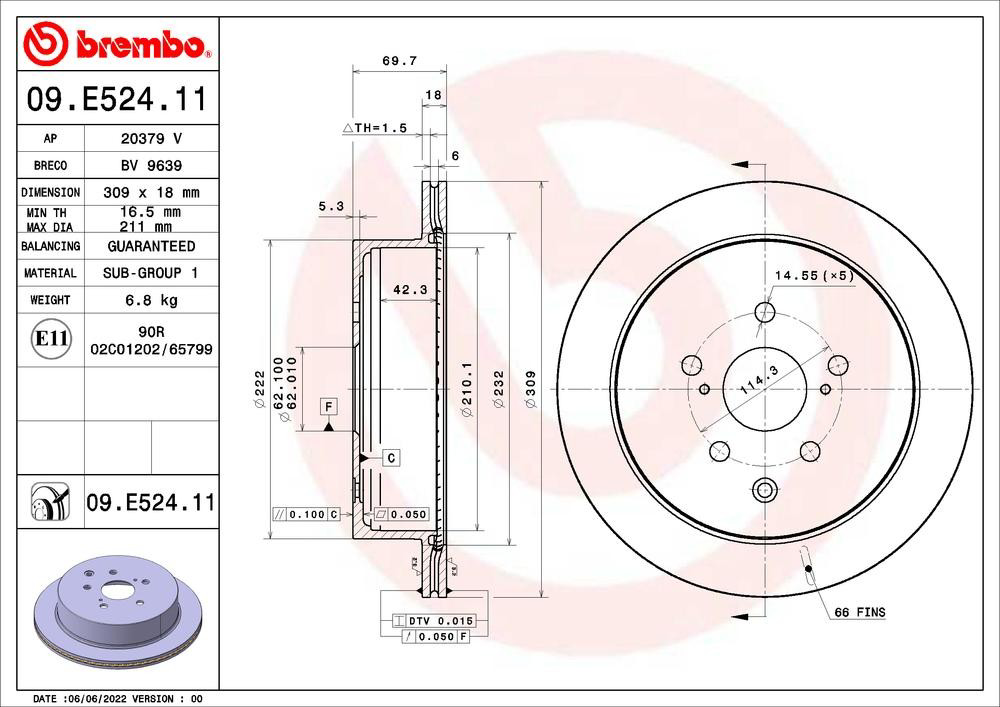 Купити 09E52411 Brembo Диск заднього гальма