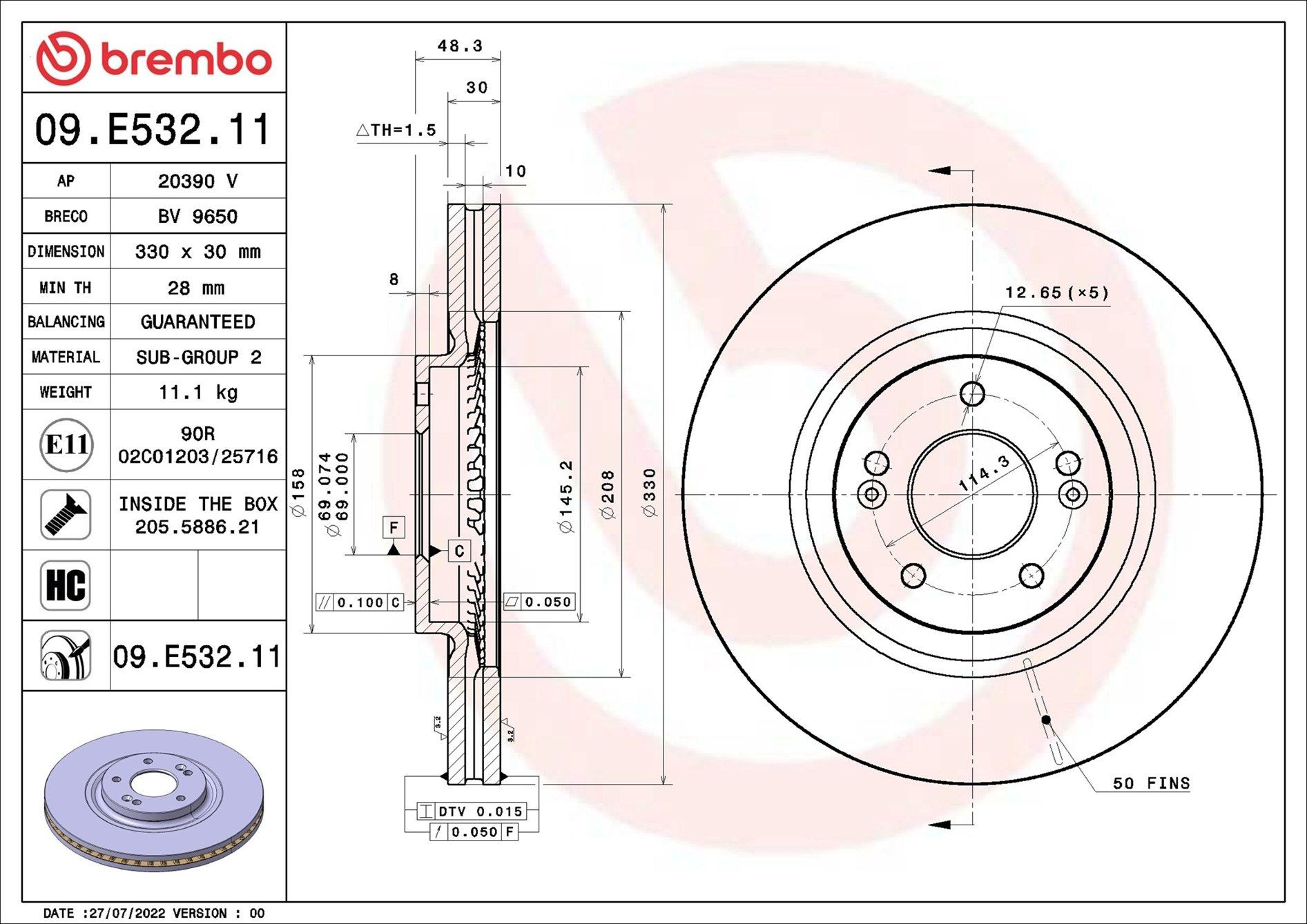 Купити 09E53211 Brembo Ротор гальмівний