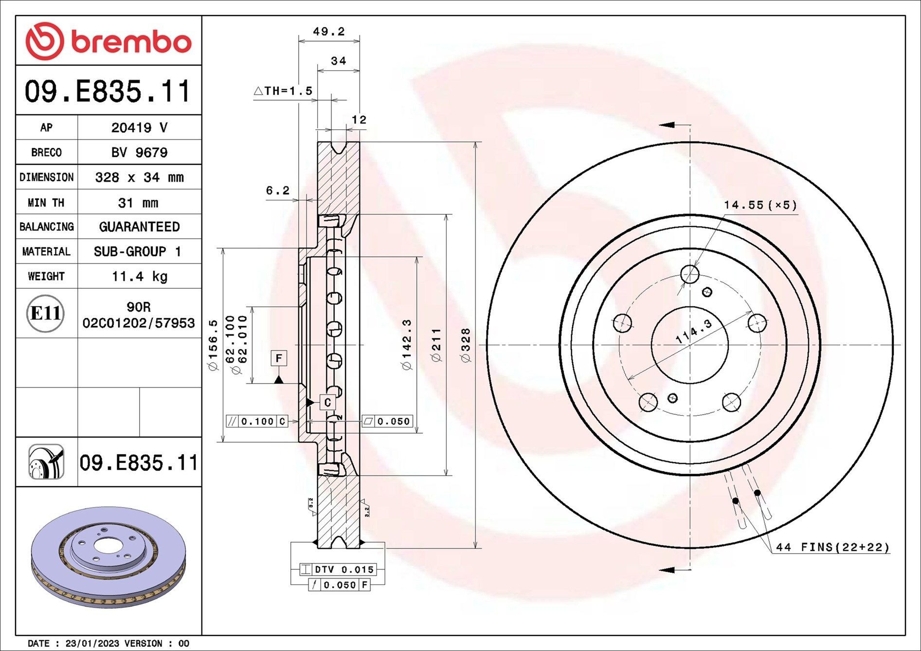 Диск переднього гальма Brembo 09E83511 ціна, від 83.15 USD