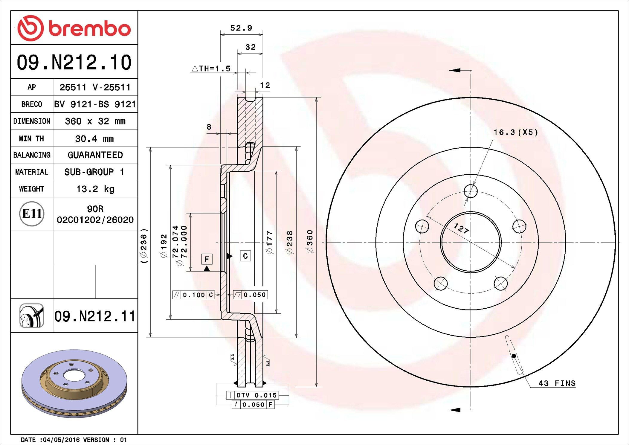 Купити 09N21211 Brembo Ротор гальмівний