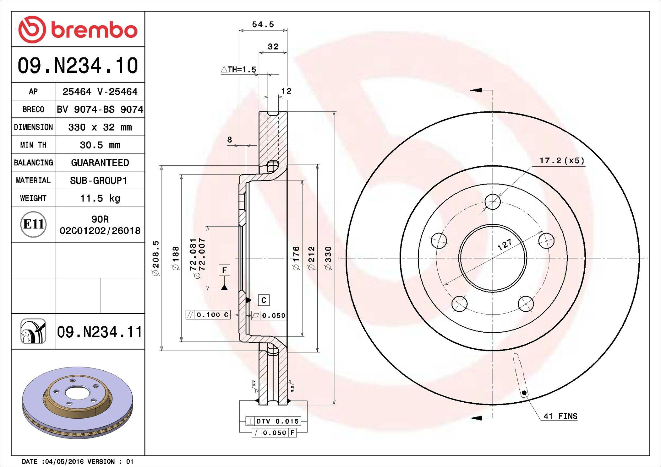Диск переднього гальма Brembo 09N23411 ціна, від 84.19 USD
