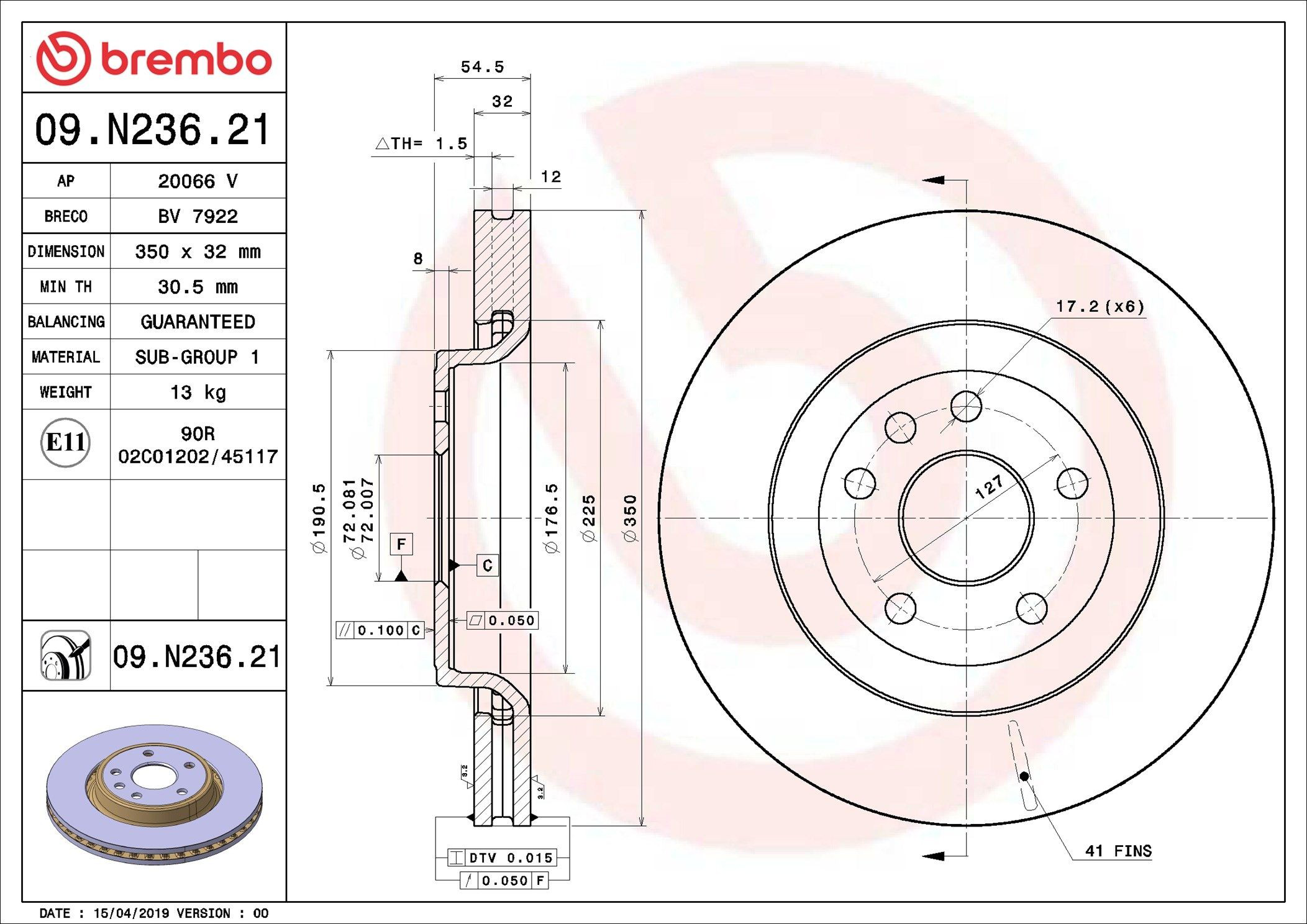 Диск переднього гальма Brembo 09N23621 ціна, від 93.52 USD