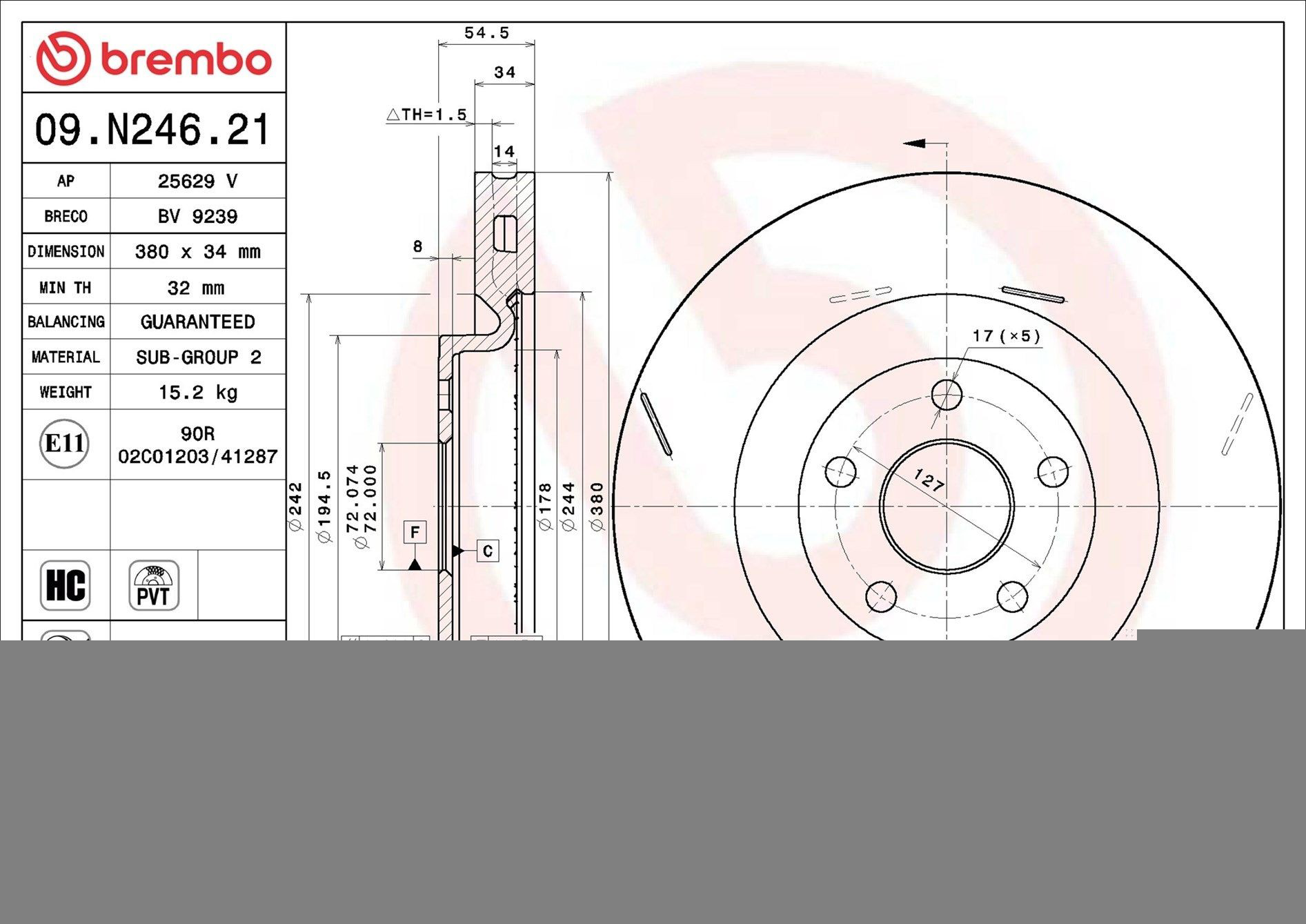 Диск переднього гальма Brembo 09N24621 ціна, від 150.47 USD