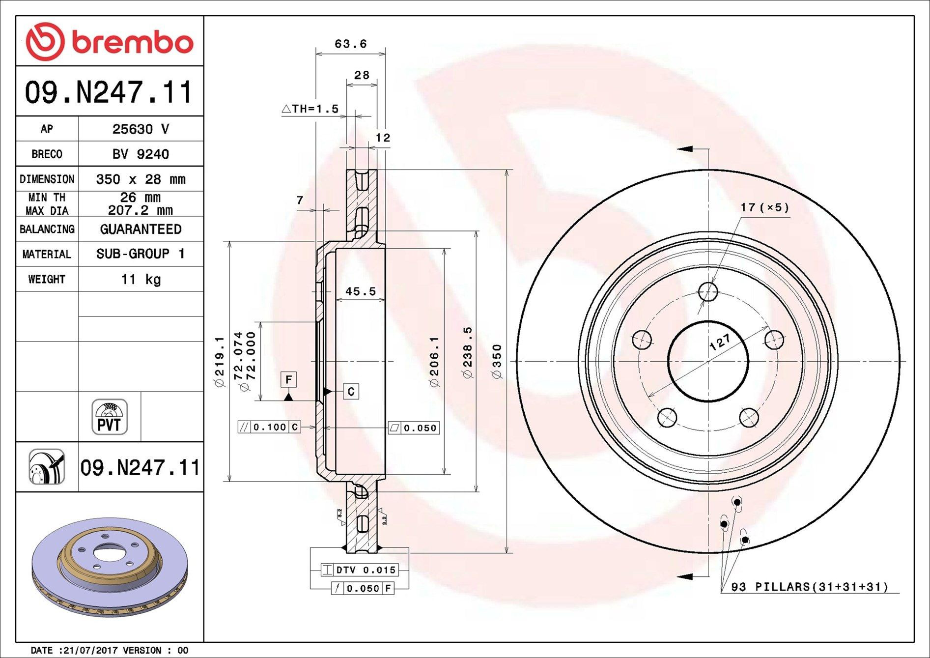 Купити 09N24711 Brembo Диск заднього гальма