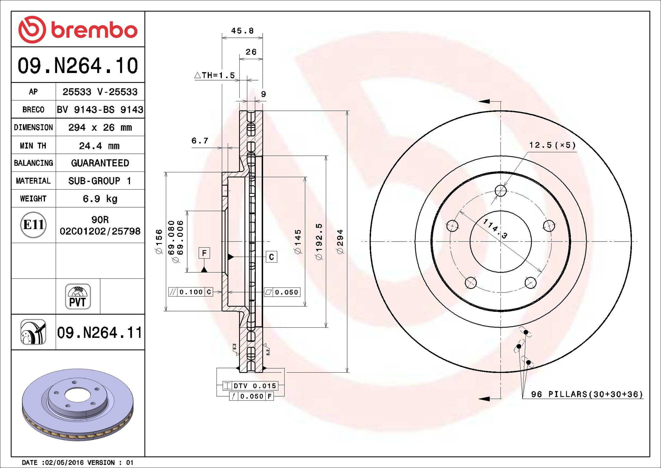 Диск переднього гальма Brembo 09N26411 ціна, від 55.07 USD