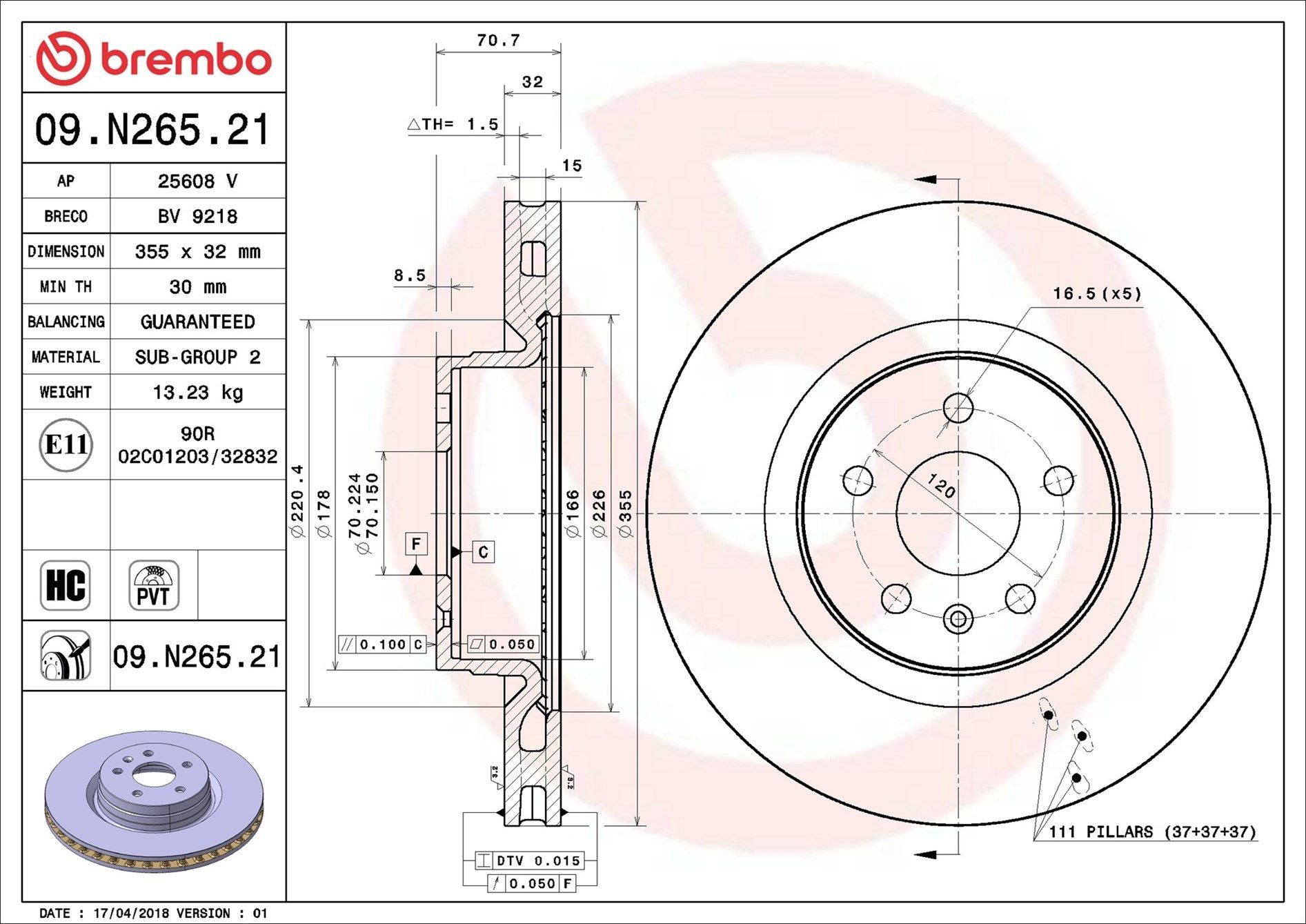 Диск переднього гальма Brembo 09N26521 ціна, від 140.66 USD