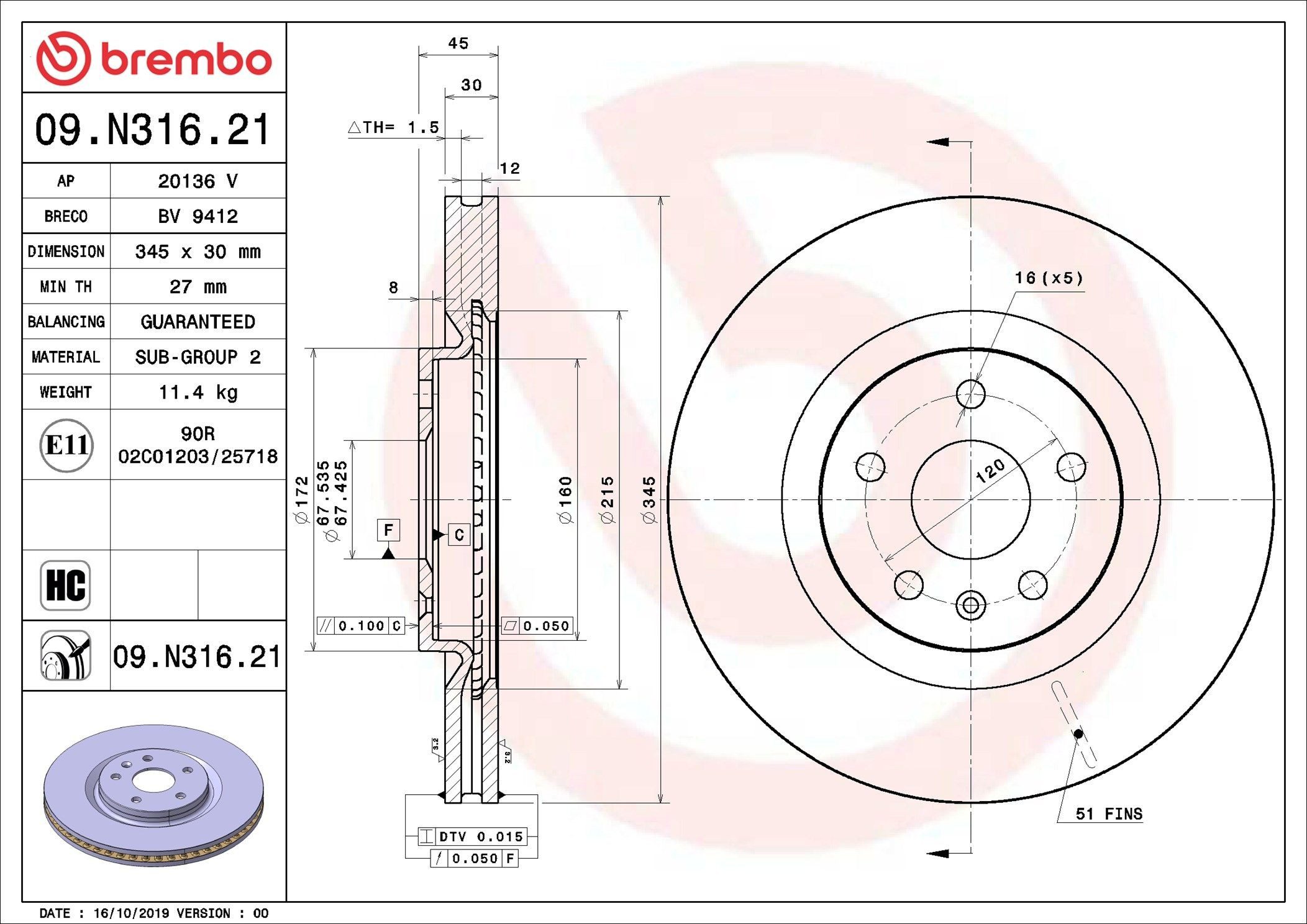 Купити 09N31621 Brembo Ротор гальмівний